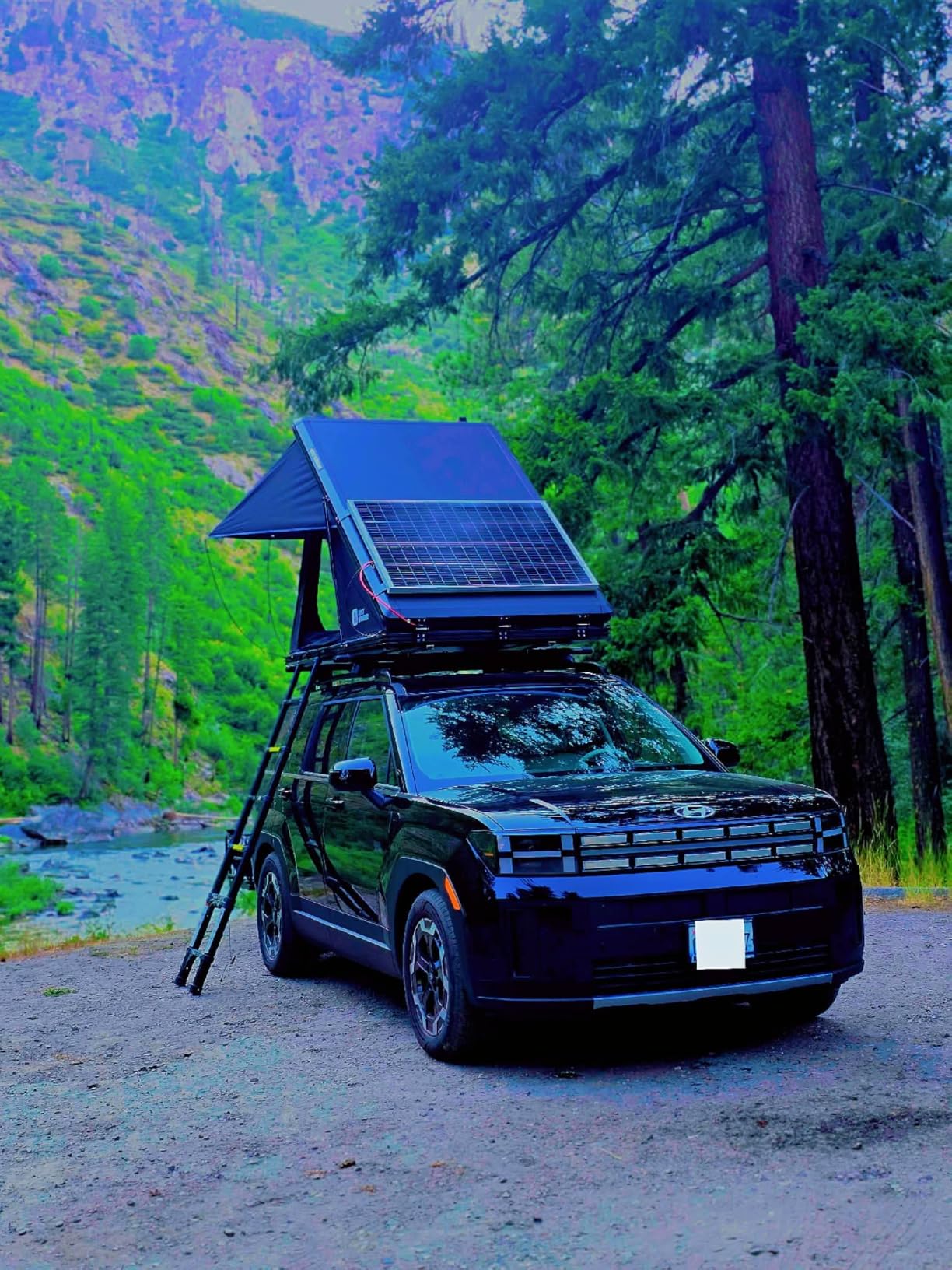 Solar Panel Rooftop Tent Hard Shell, Pop Up Car Roof Top Tent Hardshell | Aluminum Roof Tent with USB Outlet,Luggage Bar,LED Light Strip,Suitable for Jeep SUV Truck,2 Person Camping customer photo 2