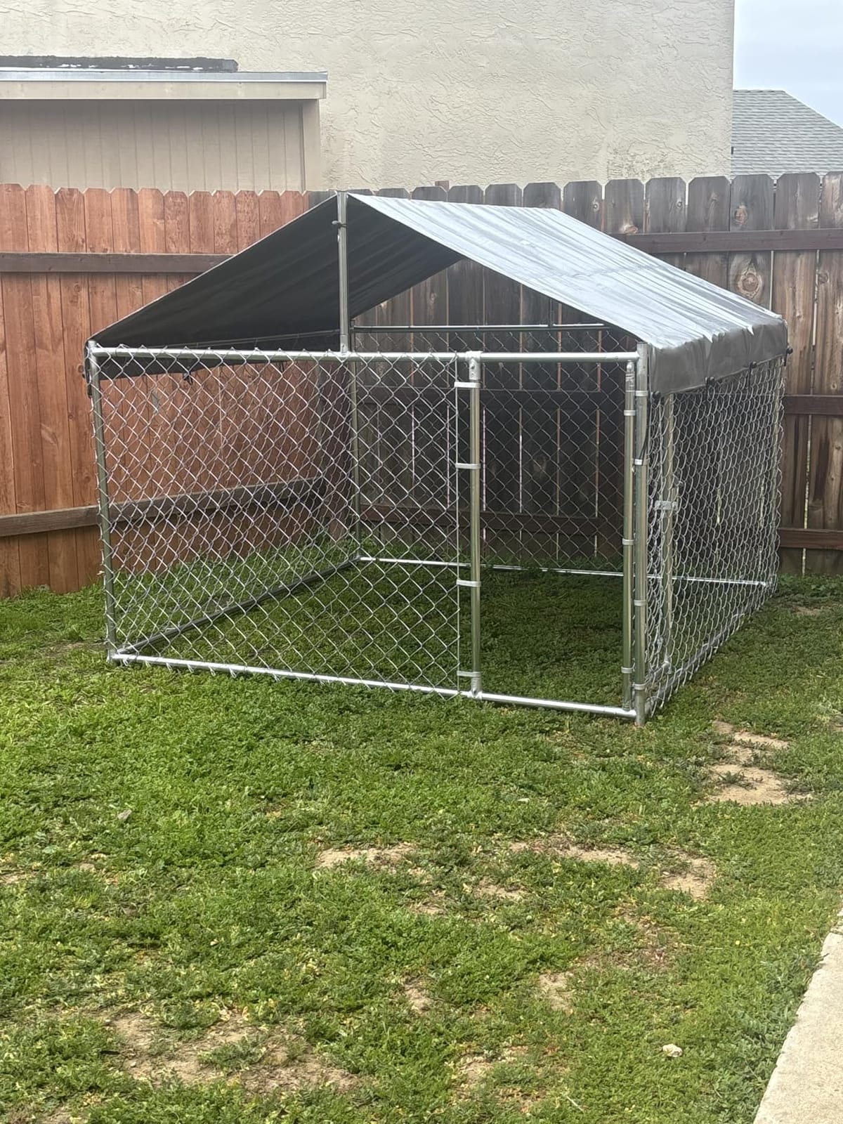 Large Dog Kennel Outdoor, Outside Dog Run Enclosure Heavy Duty Galvanized Steel Chain Link Metal Dog Pen House with Lockable Door and Water-Resistant Roof, for Medium and Large Dogs (10'x6'x7.65') customer photo 1