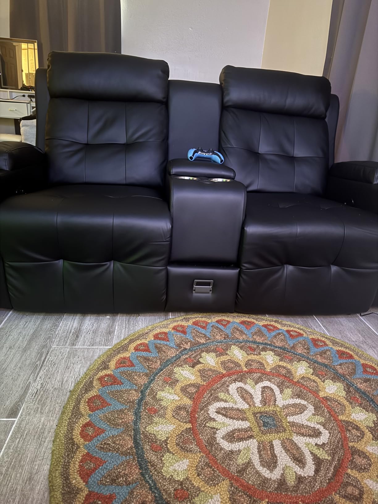 RV Loveseat Recliner Sofa, Home Theater Seating with Console & Massage, Wall Hugger Reclining Loveseat with USB, Cup Holders, Drawer customer photo 1