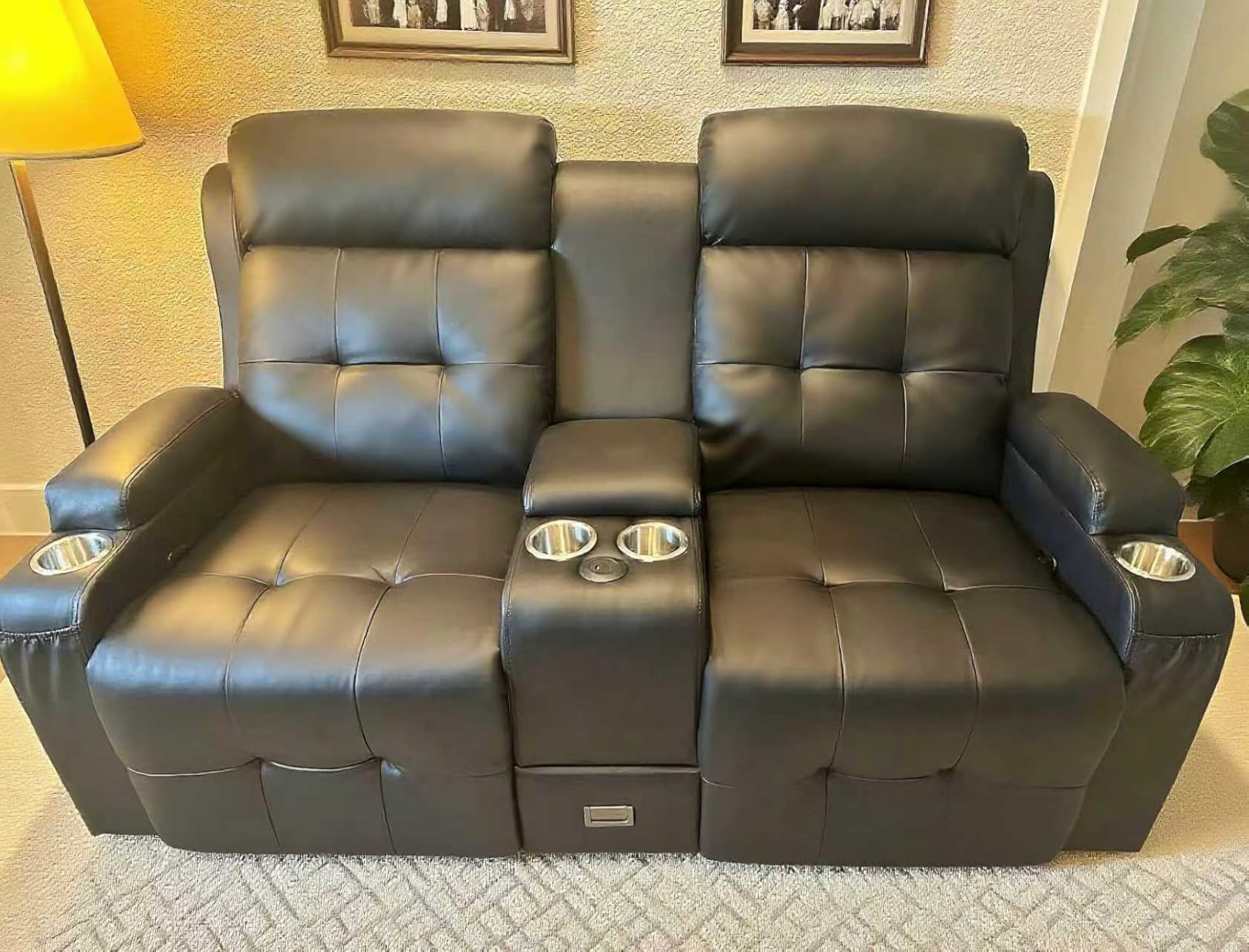 RV Loveseat Recliner Sofa, Home Theater Seating with Console & Massage, Wall Hugger Reclining Loveseat with USB, Cup Holders, Drawer customer photo 2