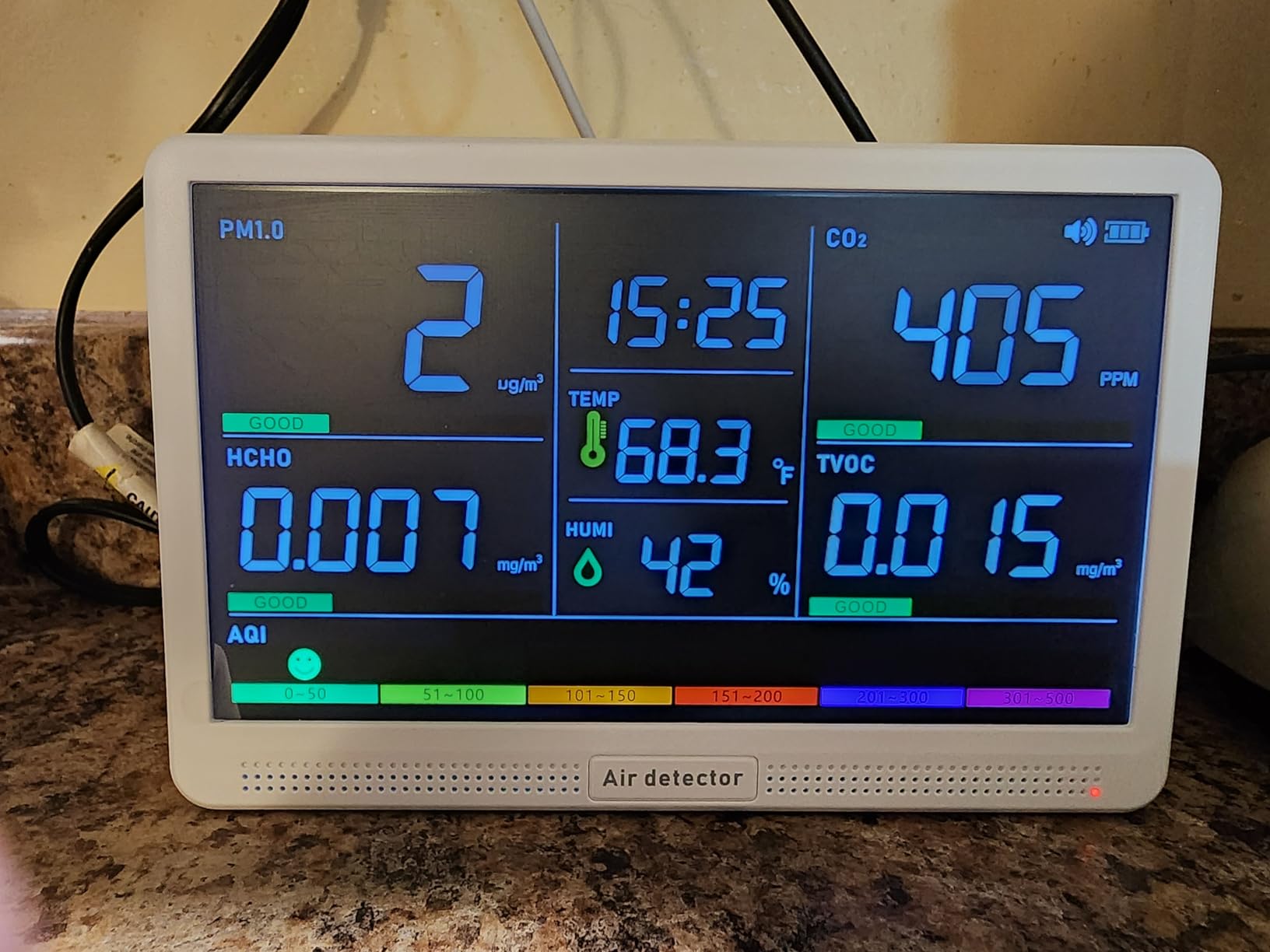 16 in 1 Air Quality Monitor Indoor 7 inch Wildfire CO2 Monitor, 9 AQI+7 Alerts | 7 inch Large Display, Air Quality Tester for CO2, TVOC, PM2.5 PM1.0 PM10, HCHO Temperature Humidity AQI & Time Air Meter for Home customer photo 2