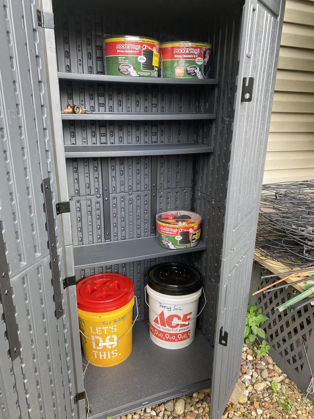 EHHLY Heavy Duty Tall Storage Cabinet Outdoor Weatherproof, 28 Cuft Garage Storage Cabinet with 4 Adjustable Shelves, Lockable Kitchen Pantry Closer Organizer, 31Wx23Lx66H, Sage Grey customer photo 1