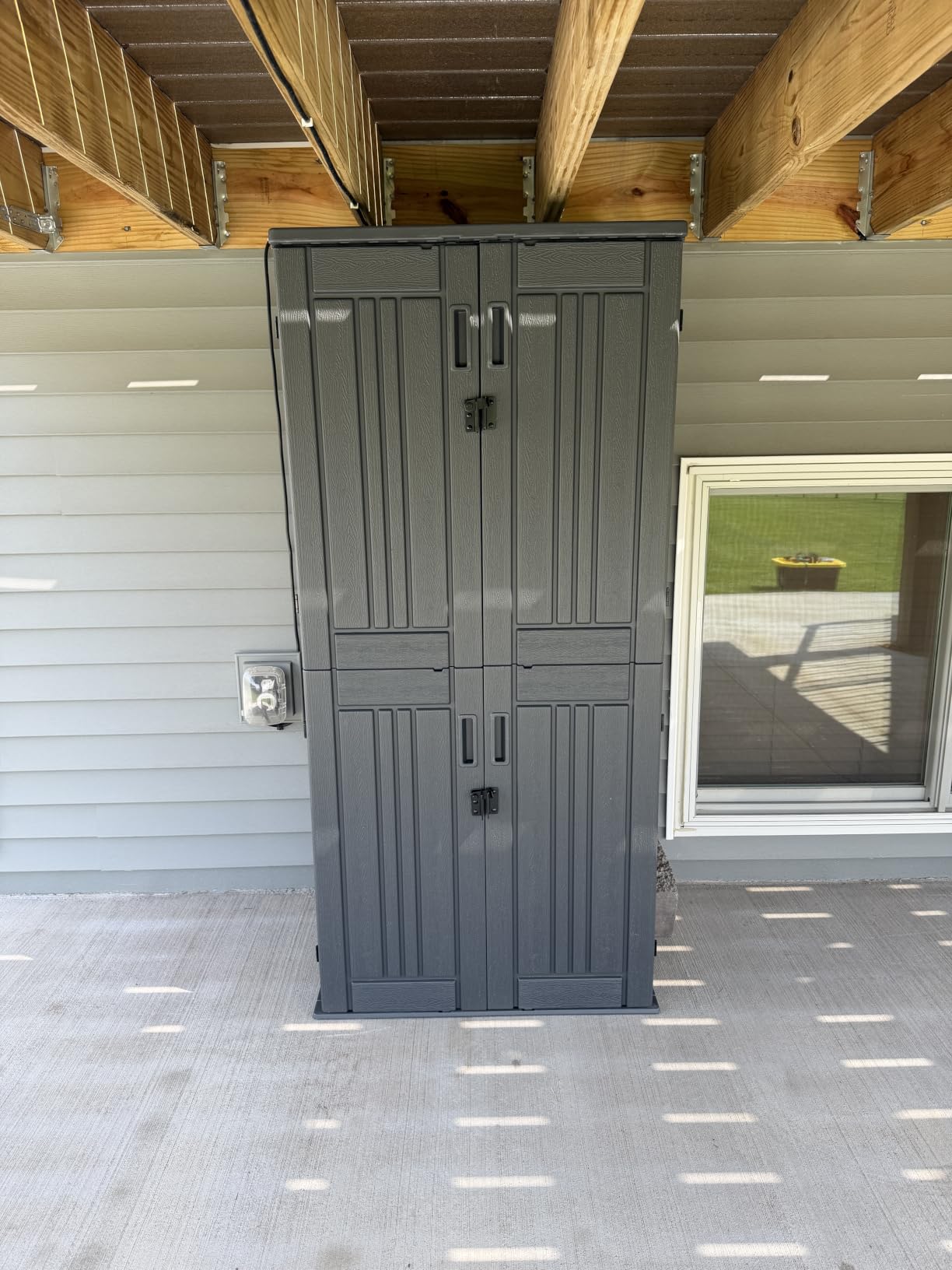 EHHLY Heavy Duty Tall Storage Cabinet Outdoor Weatherproof, 28 Cuft Garage Storage Cabinet with 4 Adjustable Shelves, Lockable Kitchen Pantry Closer Organizer, 31Wx23Lx66H, Sage Grey customer photo 2