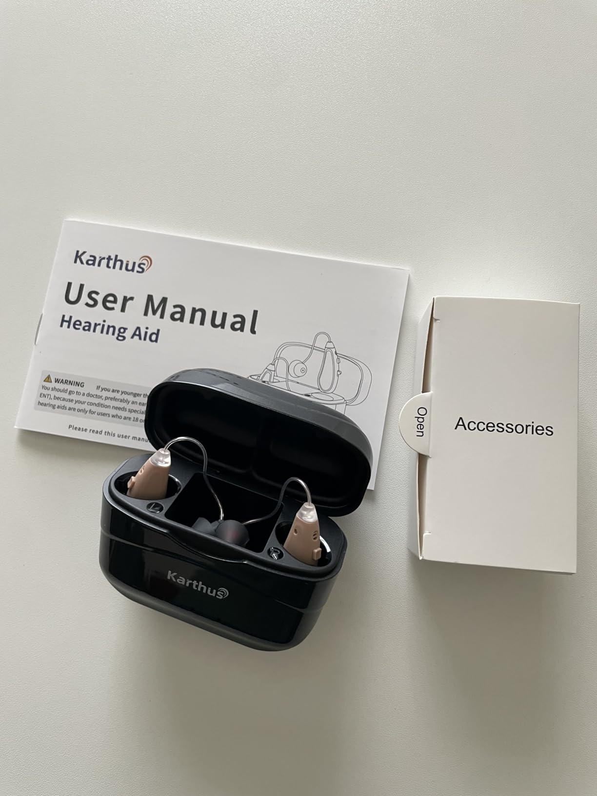Karthus OTC Hearing Aids for Seniors, Rechargeable with Noise Reduction | For mild to moderate hearing loss, clear conversations and TV, no app, one-button control, 100H charging case customer photo 2