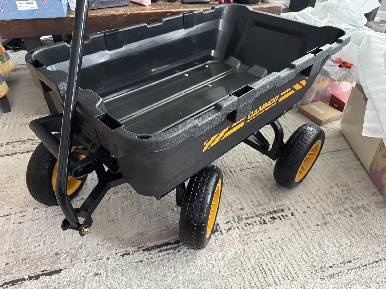 CAMMOO 10-in NO-Flat Tires 900lb Garden Dump Cart Wheelbarrow Garden Wagon | Black Garden Cart DIY Expandable Bed Holds over 4 Cu.Ft. Quick-Release Dumping Virgin Polypropylene-Not Recycled Material customer photo 2