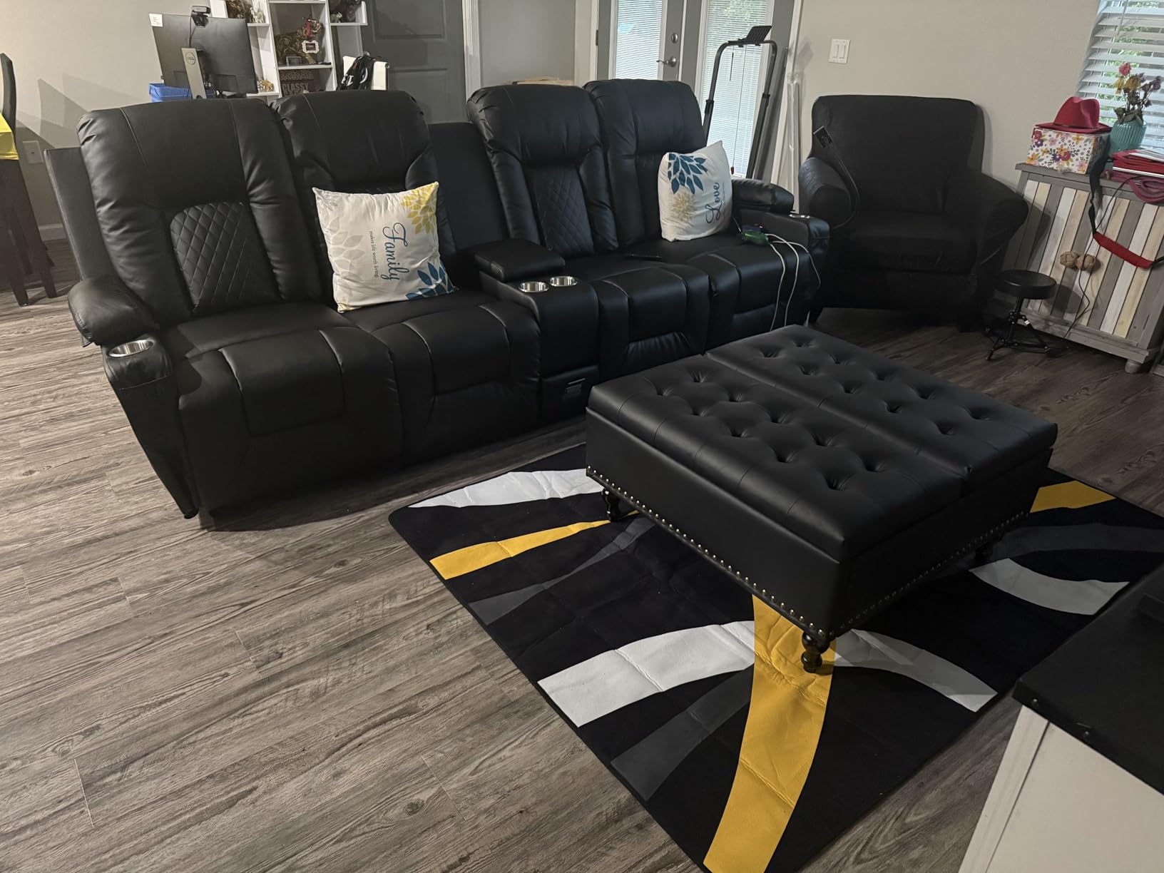 Recliner Sofa, Home Theater Seating with Center Console, 3 Seat Reclining Couch with USB Ports & Phone Holders, Wall Hugger customer photo 2