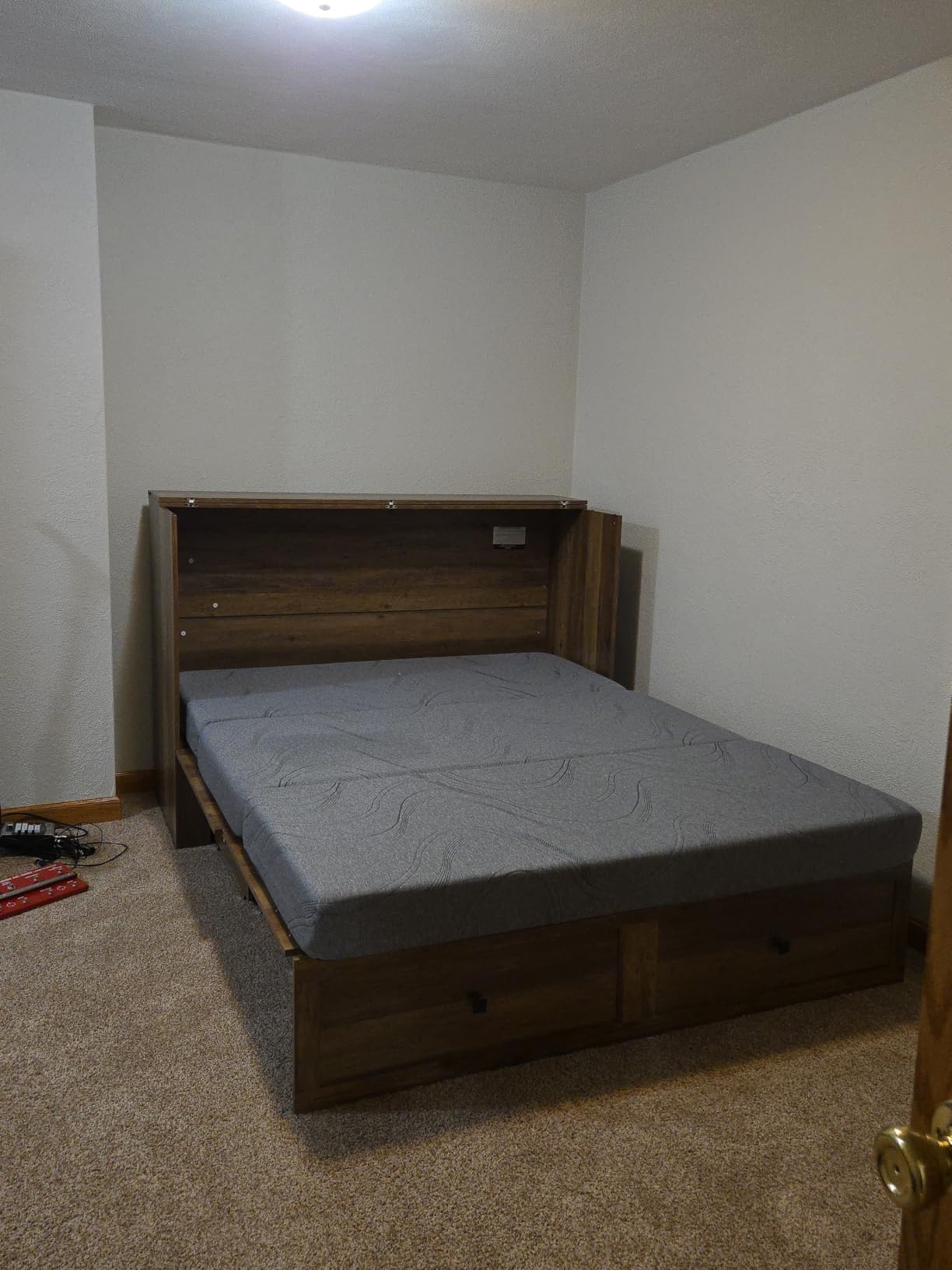 AMERLIFE Twin Murphy Bed with Storage & Charging Station | Rustic Grey Wood Murphy Cabinet, Farmhouse Foldable Platform Bed, Large Drawer, Noisy Free, Guest Bedroom & Living Room customer photo 1