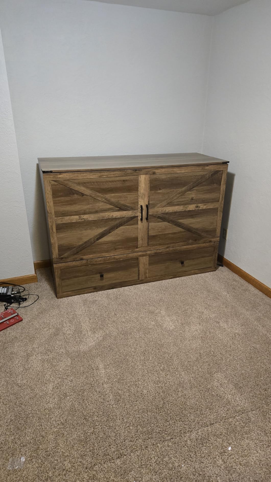 AMERLIFE Twin Murphy Bed with Storage & Charging Station | Rustic Grey Wood Murphy Cabinet, Farmhouse Foldable Platform Bed, Large Drawer, Noisy Free, Guest Bedroom & Living Room customer photo 2