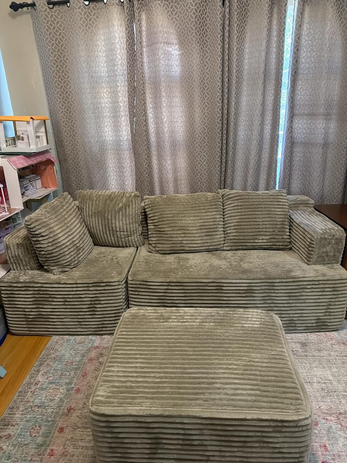 Korser Cloud Modular Sectional Sofa with L-Shaped, Boneless Couches for Living Room, Fluffy Comfy Corduroy Deep Seat with Ottoman, Bedroom, Apartment, No Assembly Required customer photo 1