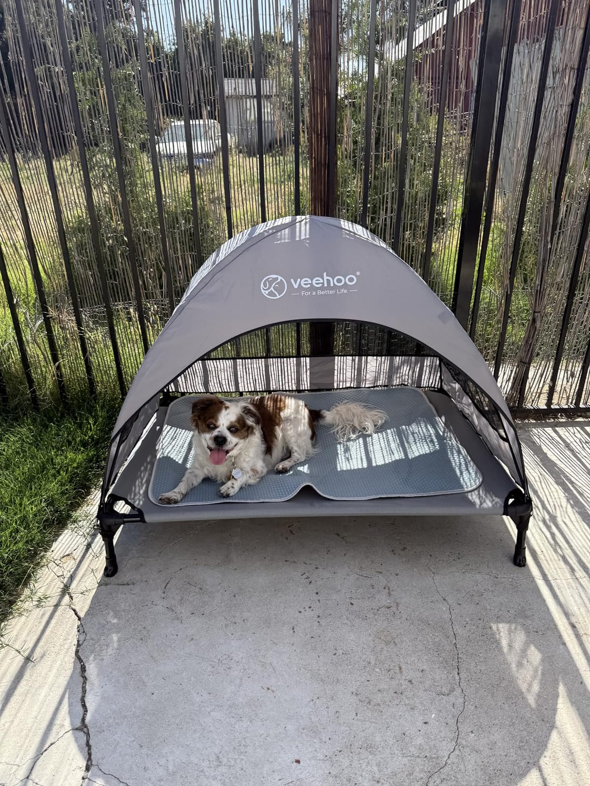 Veehoo Outdoor Dog Bed with Canopy, Cooling Elevated Dog Shade for Outside | Portable Raised Dog Cot with Removable Shade, Sun Protection Dog Tent Outdoor for Camping, Beach, 42