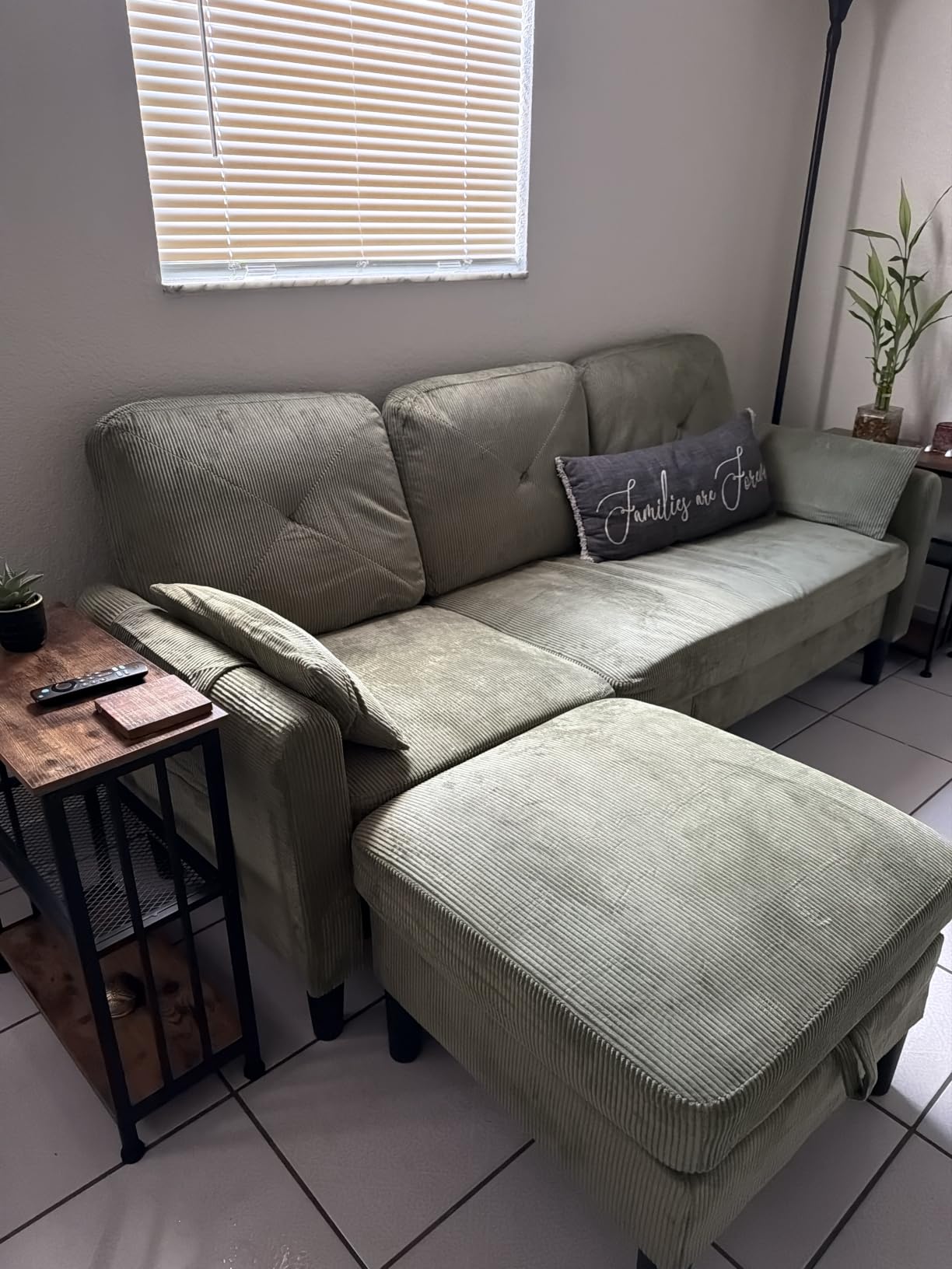 Modern Sectional Sofa with Storage Ottoman, L-Shaped 3-Seat Couch with 2 Pillows and Side Storage Pockage, Reversible Small Sectional for Small Space, Apartment, Living Room, Corduroy Fabric-Beige customer photo 1