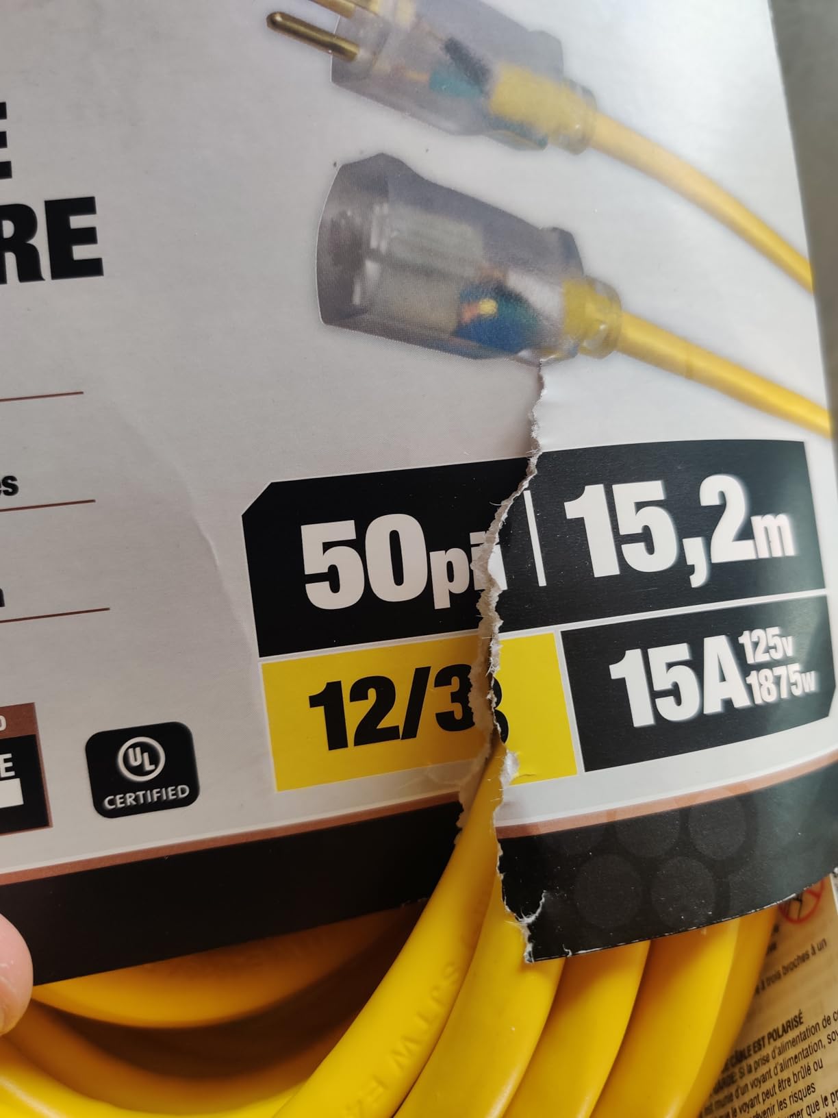 Southwire Outdoor Extension Cord – Durable Vinyl Jacket for For Farm, Ranch & Workshop - Lighted End With Reinforced Blades - SJTW, Yellow - 12 Gauge, 3 Prong - 50 Feet customer photo 2