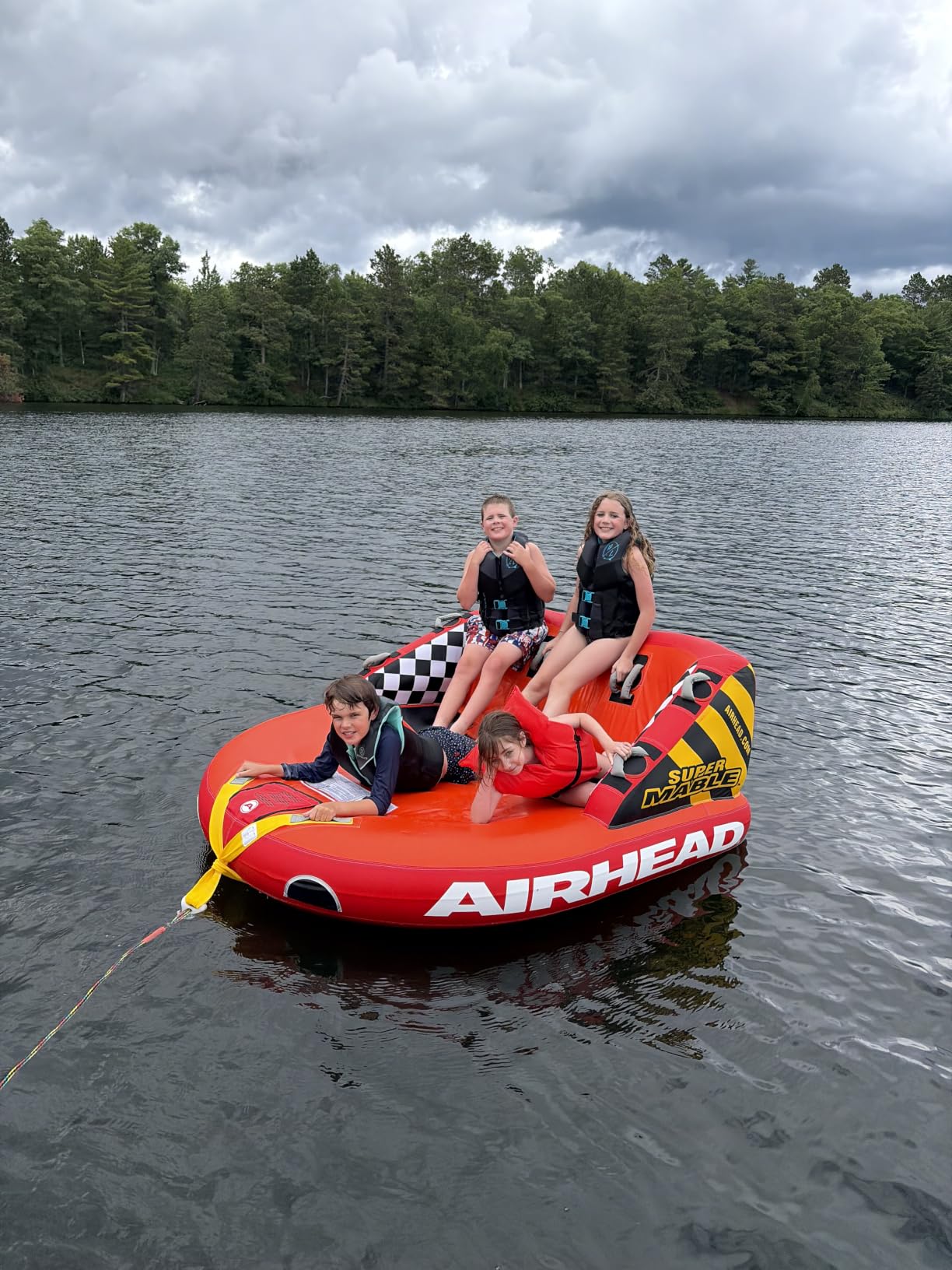 Airhead Mable Towable Tube for Boating, 1-4 Rider Inflatable Boat Tube for Water Tubing, Heavy Duty Full Nylon Cover, EVA Foam Pads, Dual Tow Point, Patented Speed Safety Valve customer photo 2