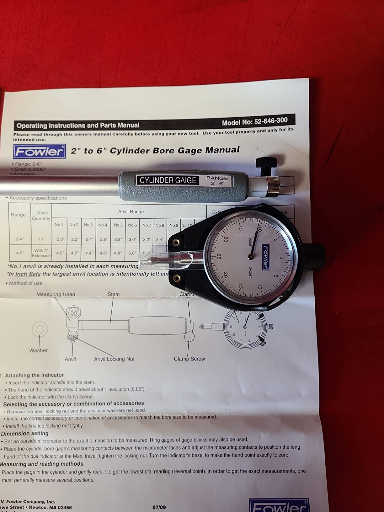 Fowler 52-646-300-0, Cylinder Dial Bore Gage with 6
