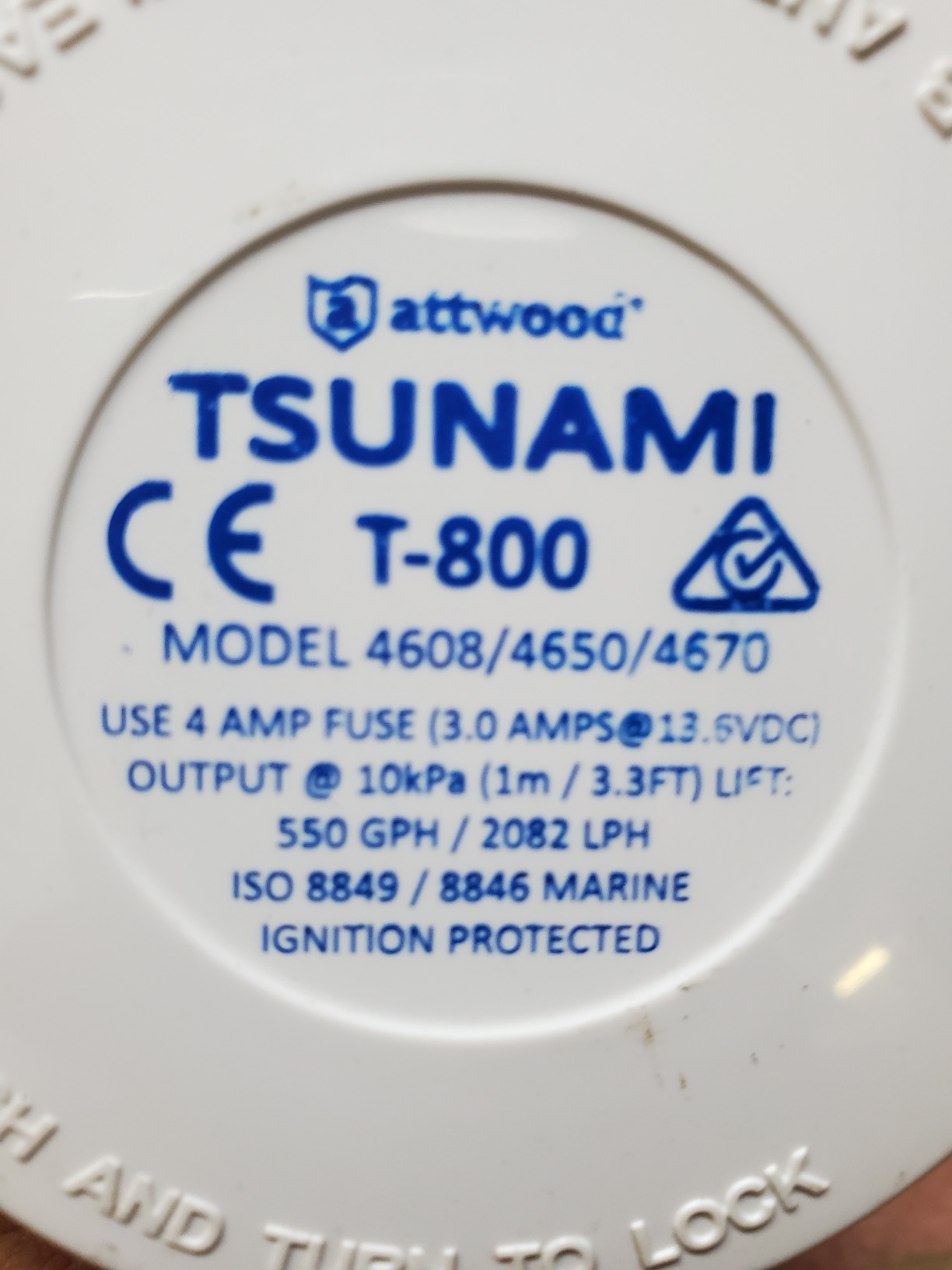 Attwood 4650-7 Tsunami T800 Aerator Pump, 800 GPH, 12-Volt, 3 ½-Inch Long Inlet, Threaded ¾-Inch Diameter Outlet, 29-Inch Wire customer photo 1