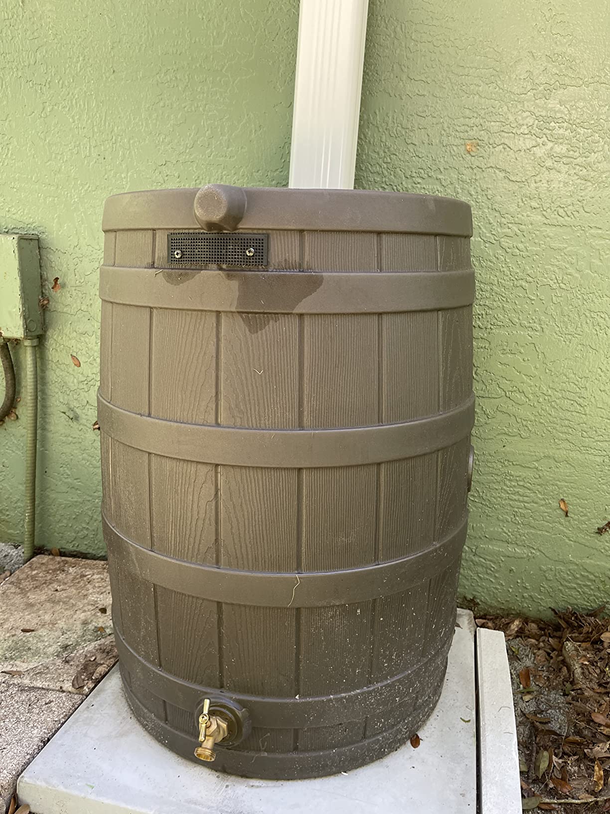 Good Ideas Rain Wizard Water Collection Barrel, 50 Gallon, Oak | Faux Wood Design - Plastic Outdoor Home Rain Barrel, Rainwater Storage Collector with Metal Spigot and Flat Back customer photo 2