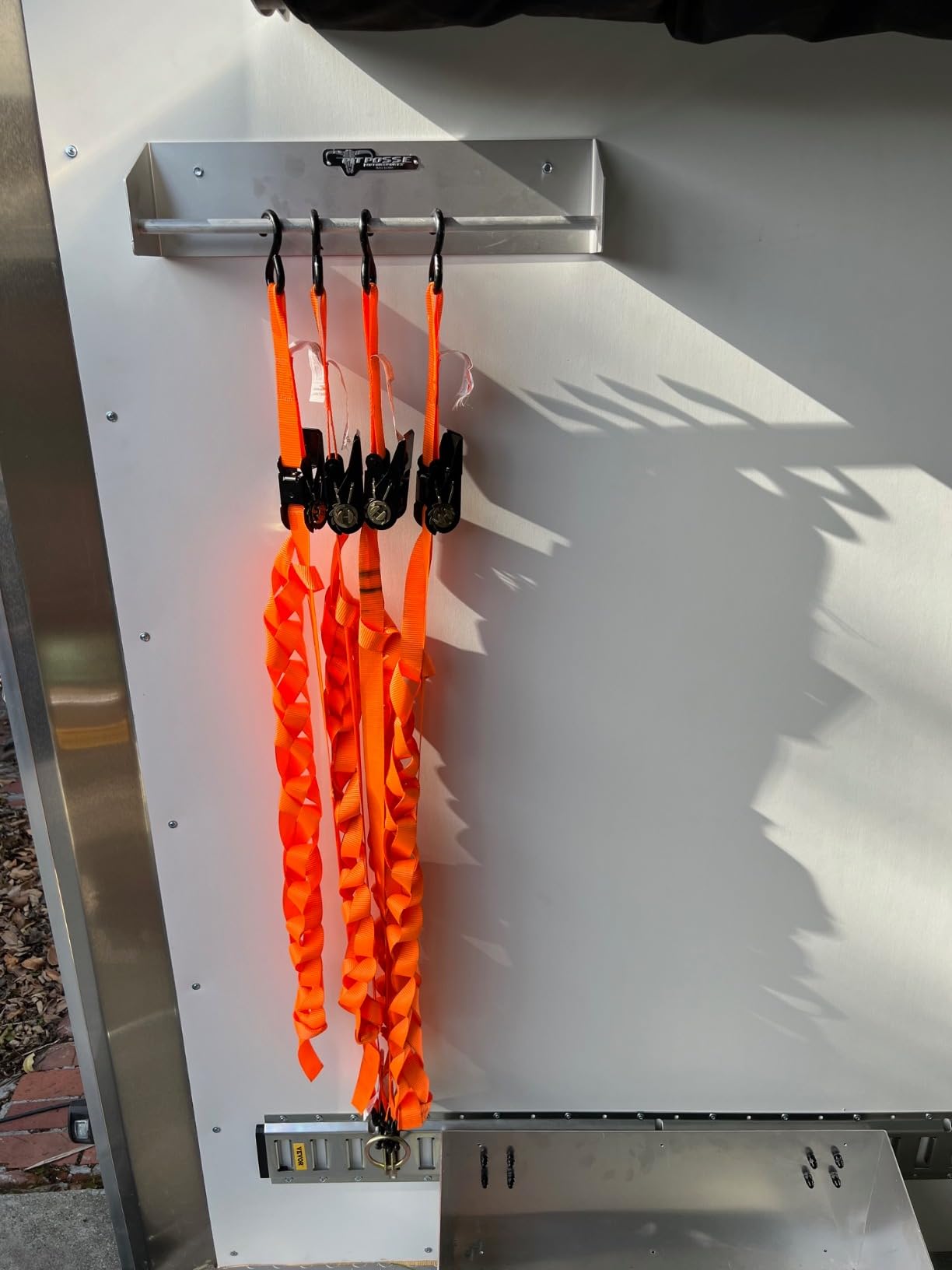 Pit Posse 464 Tie Down Hanger Holder Aluminum Rack - Made in USA - Wall Mounted for Enclosed Race Trailer Garage Shop Storage Organizer customer photo 1