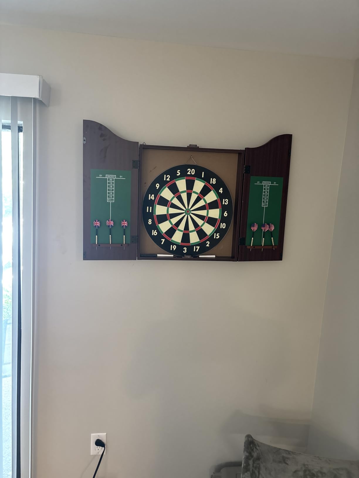 Trademark Poker Dart Board Cabinet Set with 18-inch Dartboard, 6 Steel-Tip Darts, and Chalkboard Scoring for Game Rooms, Man Caves, and Home Bars customer photo 1