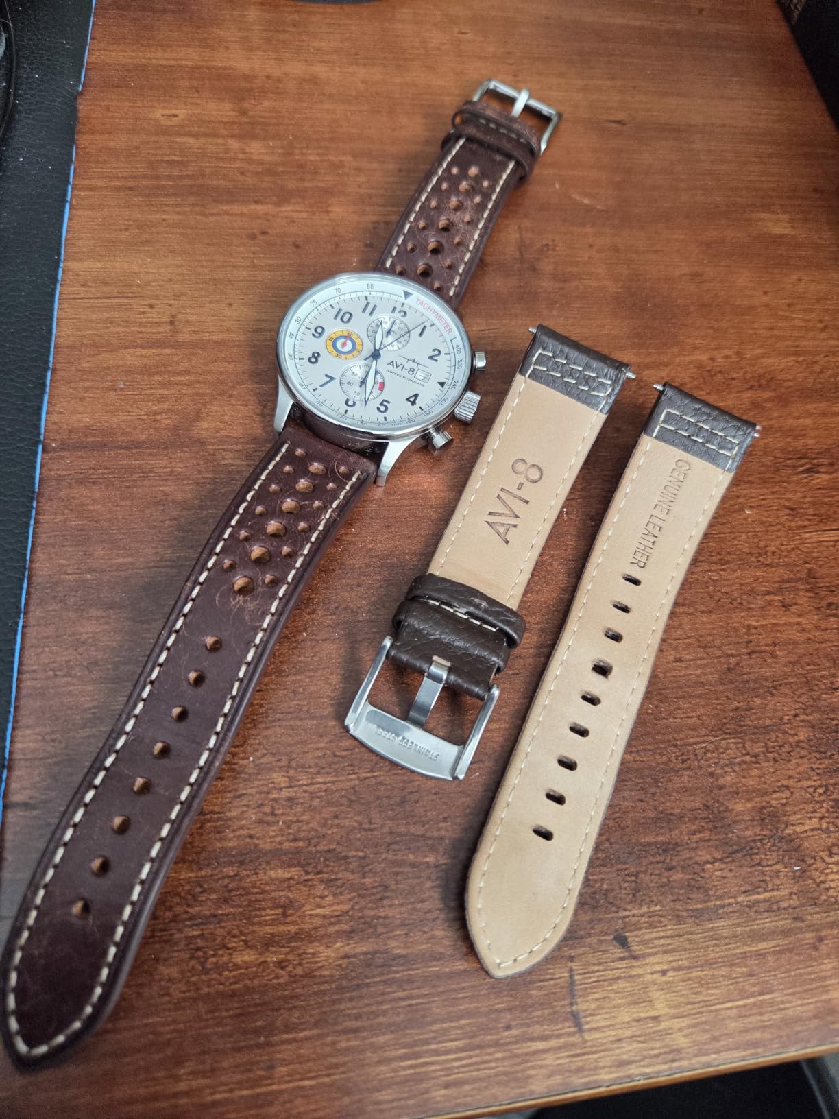 AVI-8 Hawker Hurricane Men's Pilot Watch – Classic Chronograph, Japanese Quartz Movement, Stainless Steel Case, Leather Strap, AV-4011 customer photo 2