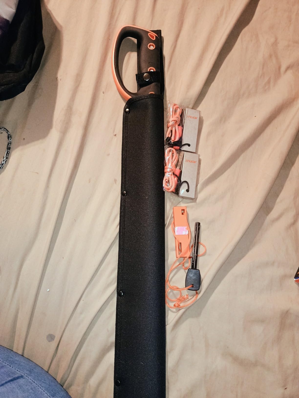 Jungle Master – Machete w/ Reverse Serrations – Black/Satin Blade, Full Tang, Black/Orange Rubberized Nylon Fiber Handle, Nylon Sheath, Outdoor, Hunt, Camp, Hike, Survival, JM-024L customer photo 1