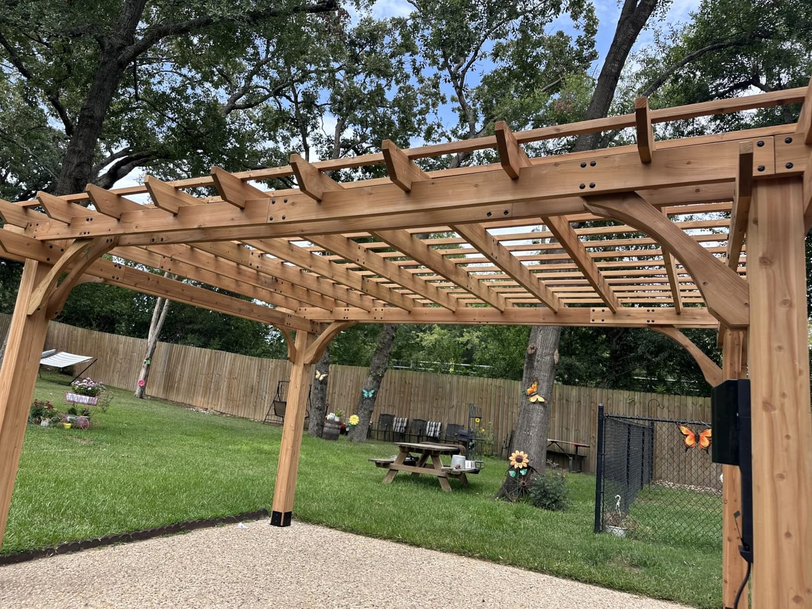 Backyard Discovery Beaumont 10' x 10' Traditional Cedar Wood Pergola Kit with Trellis Roof, All-Season Durability, High-Wind Rating, PowerPort, Shade for Outdoor Patio, Deck, Garden, and Entertaining customer photo 1
