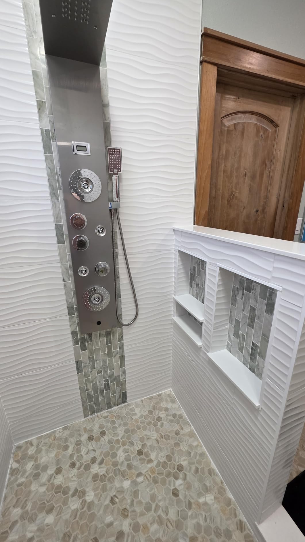 ELLO&ALLO Stainless Steel Shower Panel Tower System,LED Rainfall Waterfall Shower Head 6-Function Faucet Rain Massage System with Body Jets, Brushed Nickel customer photo 2