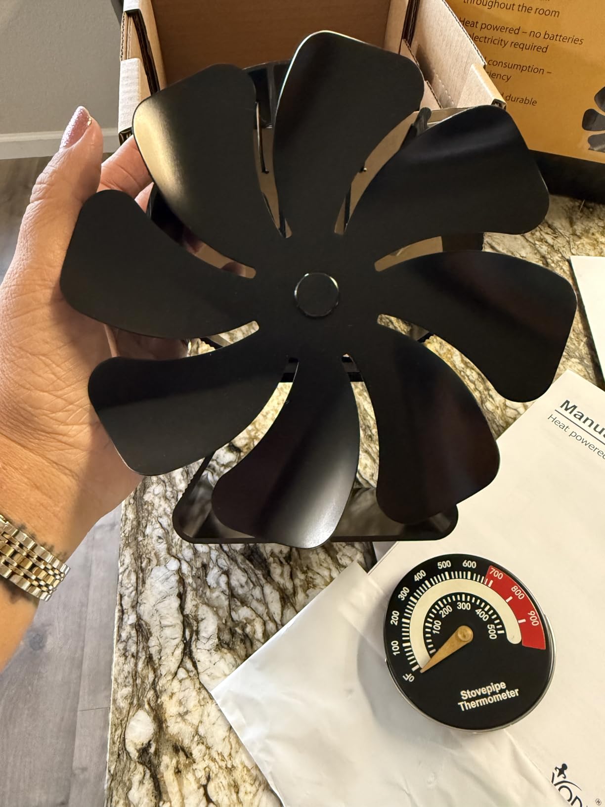 VODA Wood Stove Fan Heat Powered Fireplace Fan No Electric, Heat Activated Thermal Fan for Wood Burning Stove/Log Burner, Fireplace Accessories customer photo 1