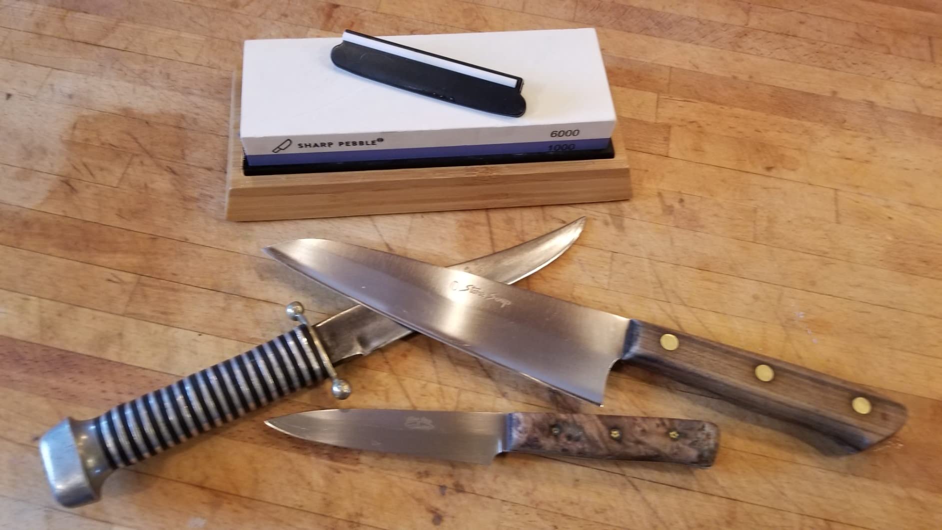 Sharp Pebble Whetstone Knife Sharpener - 1000/6000 Grit Sharpening Stone | Angle Guide for Foolproof Results - Wet Stone Sharpener & Honing Kit with Non-Slip Bamboo Base- Guided Beginner Instructions customer photo 2
