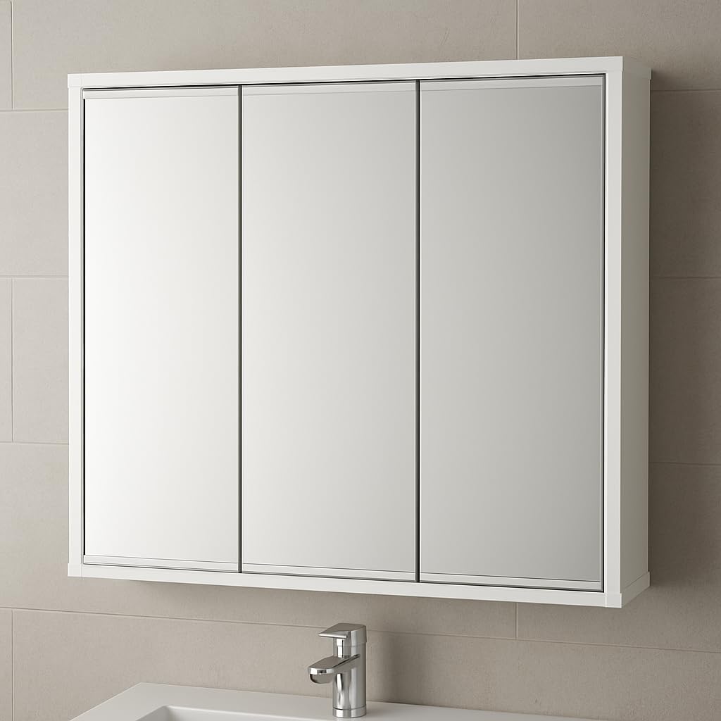 Tangkula Mirrored Medicine Cabinet, Large Wide Wall Mounted Storage Cabinet with 3 Mirror Doors, Hanging Bathroom Organizer, White, 34.5 x 5 x 25.5 Inches customer photo 1