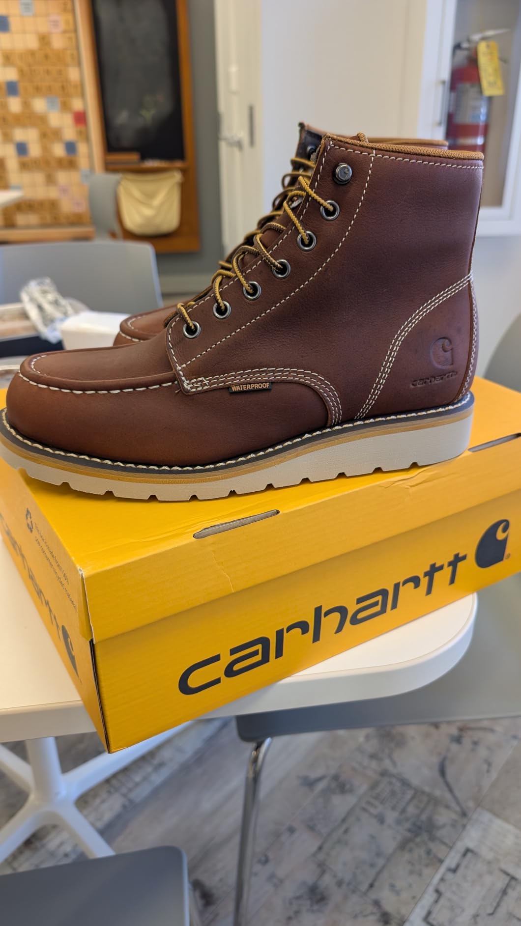 Carhartt Men's 6” Moc Toe Waterproof Work Boots - Oil-Tanned Leather Boots with FastDry Lining, Dual-Density Rubber Wedge Traction Outsole, EH Rated customer photo 1