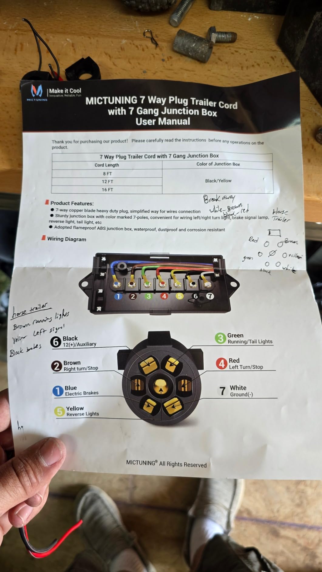 MICTUNING 7-Way Trailer Cord 8FT with Junction Box Heavy Duty, Waterproof customer photo 1