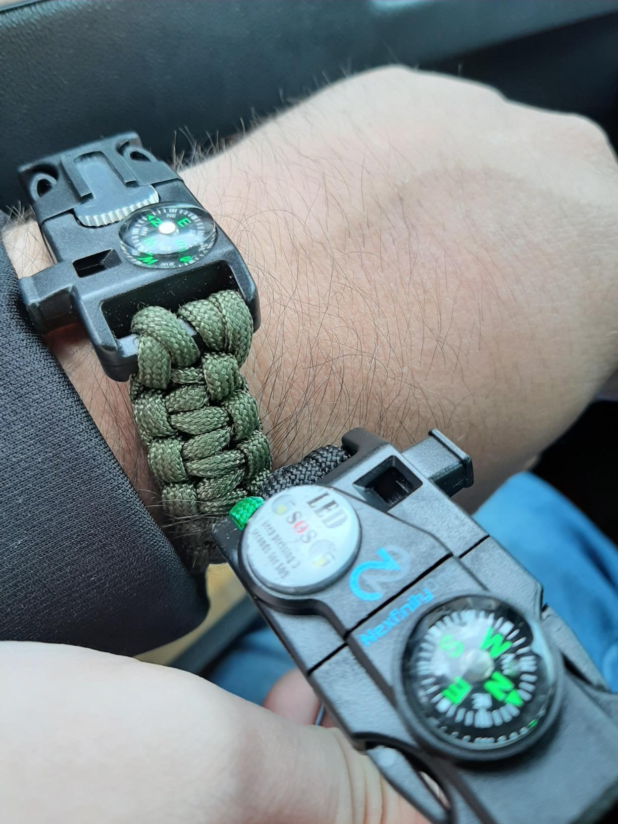 Survival Paracord Bracelet Set of 2 - SOS LED Light, Fire Starter, Compass, Whistle & Multitools - 550 Grade, Adjustable - Gift for Men Women customer photo 1