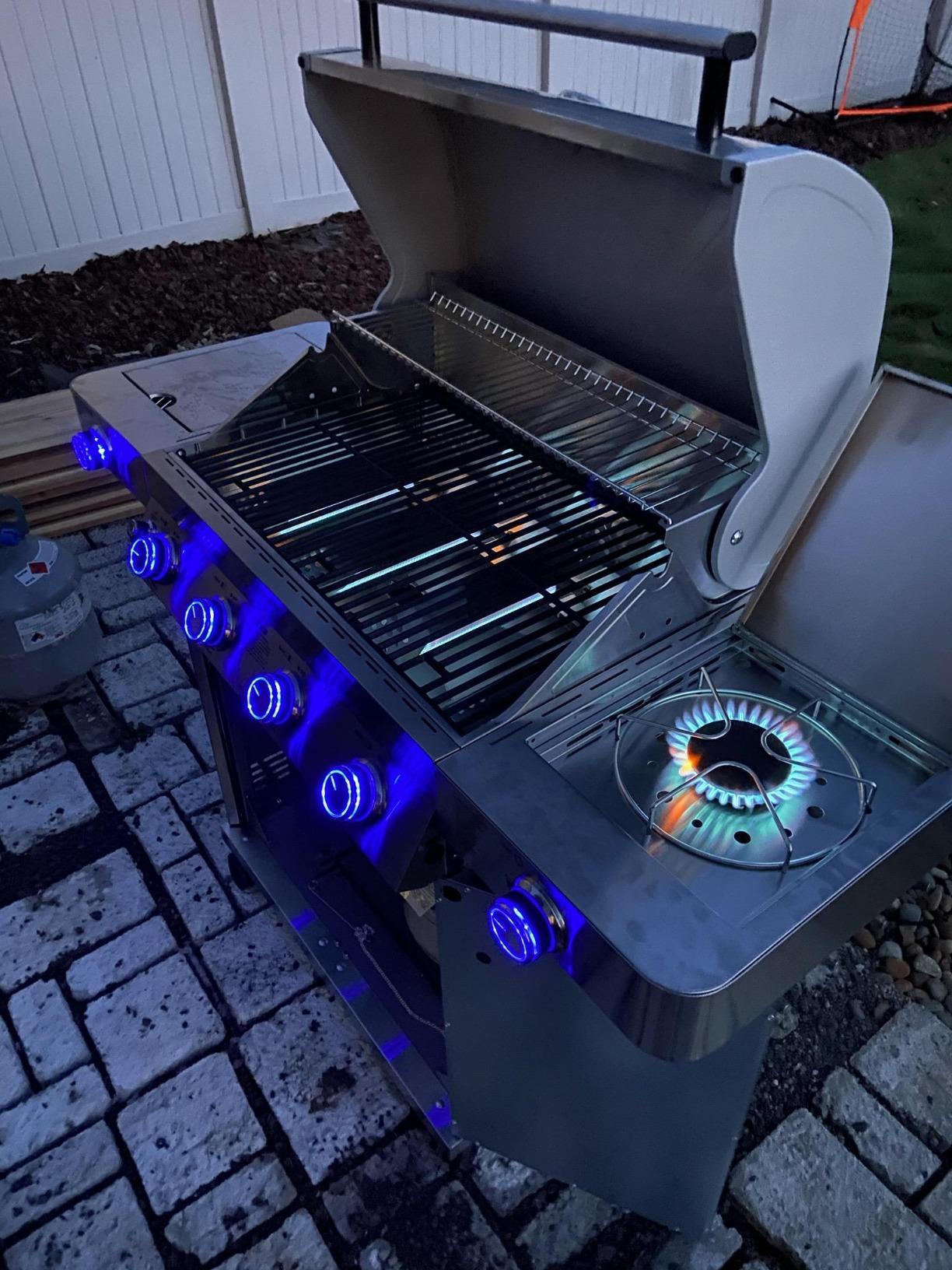 Monument Grills Larger 4+2 Burner Propane Gas Grills Stainless Steel Cabinet Style with Side & Side Sear Burners, Built-In Thermometer, and Knob Controls customer photo 1