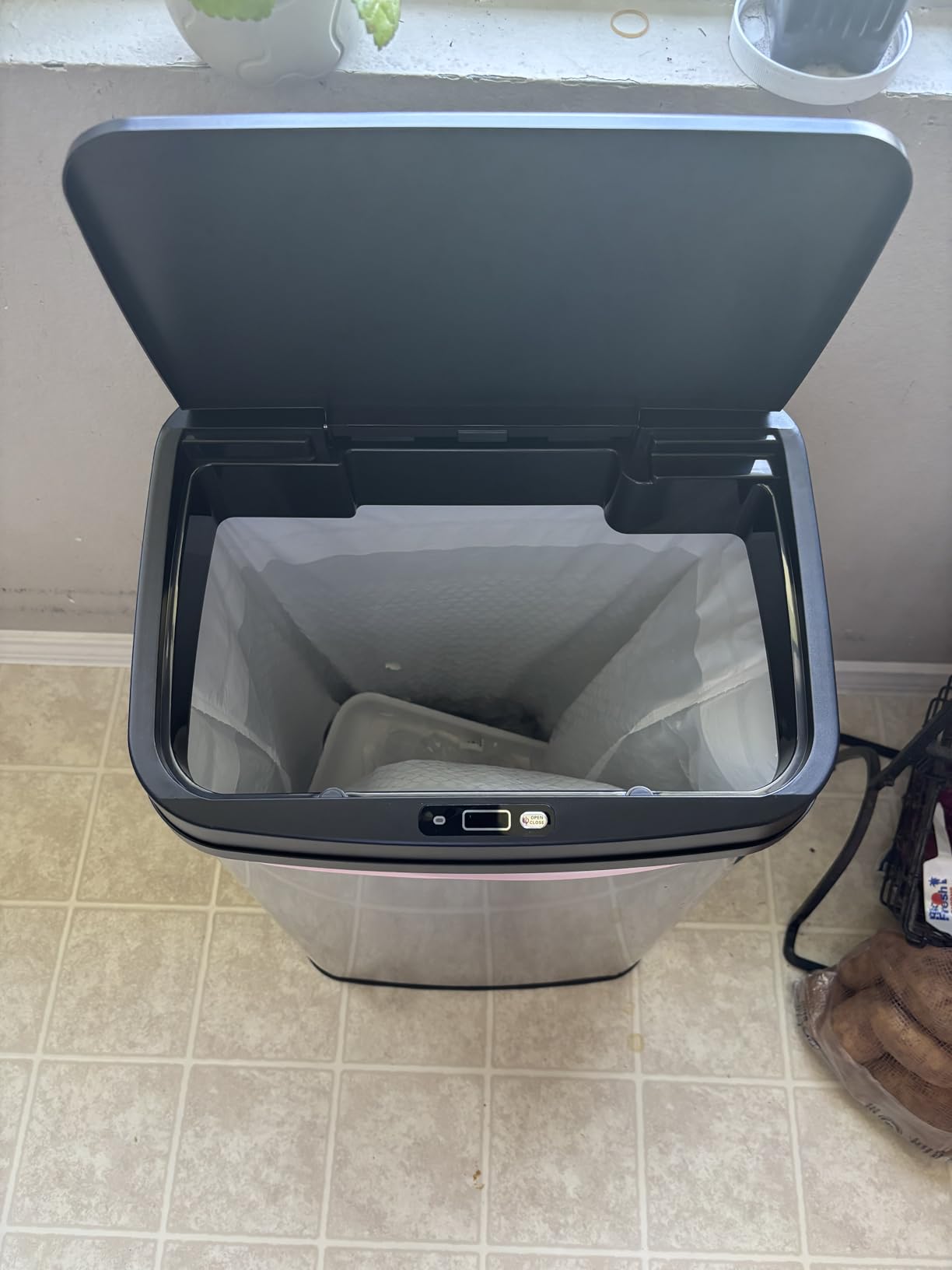 Ninestars 13 Gallon Automatic Trash Can, 50L Touchless Motion Sensor Garbage Can with Odor-Sealing Lid, Rectangular Stainless Steel, Silver Trim customer photo 1