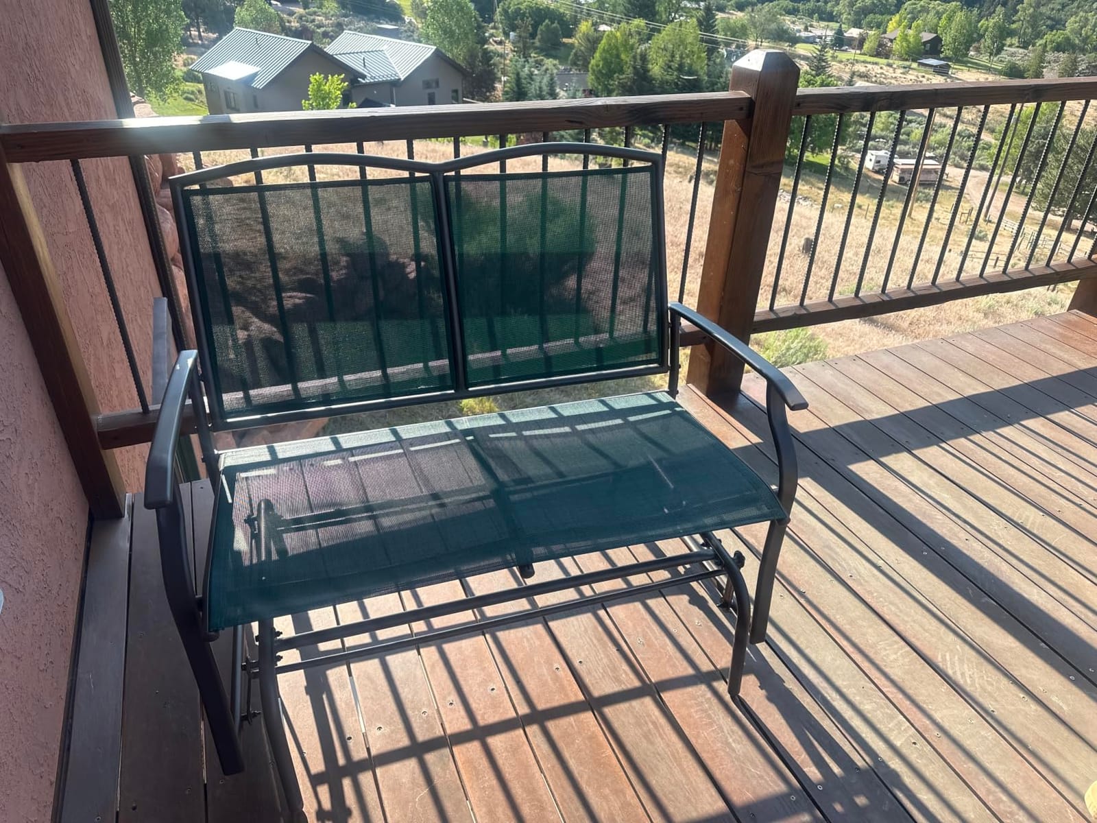 Best Choice Products 2-Person Outdoor Patio Swing Glider Steel Bench Loveseat Rocker for Deck, Porch w/Textilene Fabric, Steel Frame - Brown customer photo 2