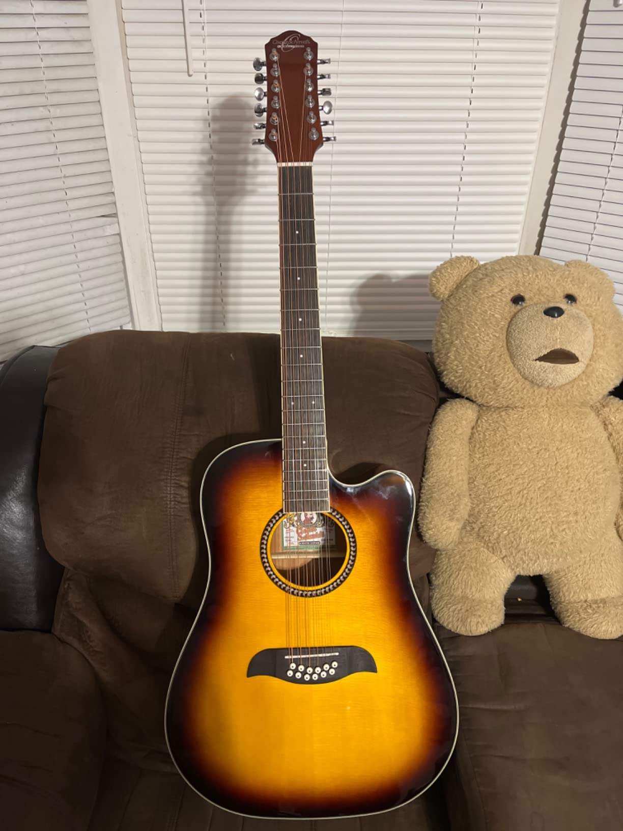 Oscar Schmidt OD312CEB-A Dreadnought (12 String) Cutaway Acoustic Electric Guitar. Black customer photo 1