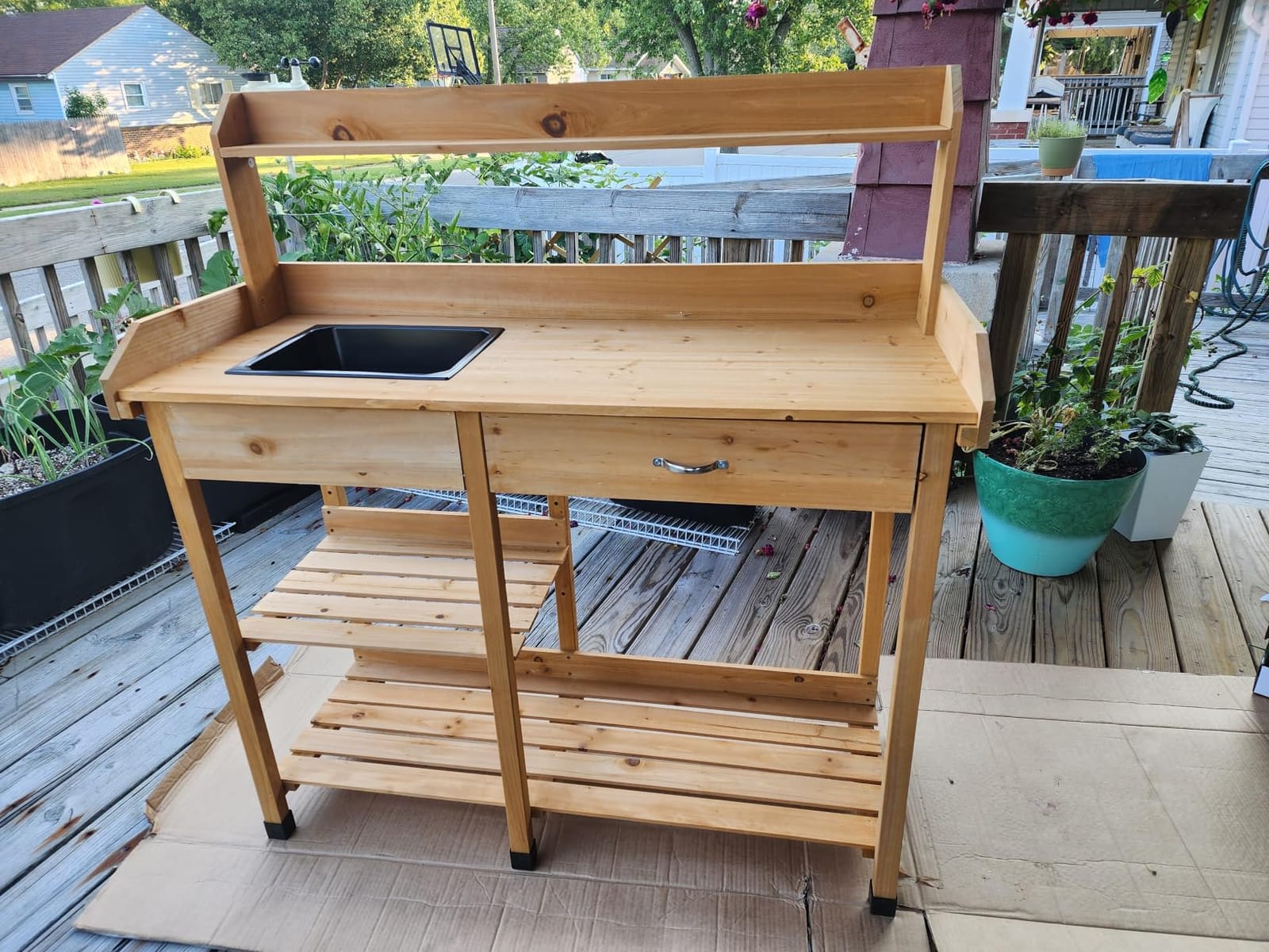 Topeakmart Outdoor Potting Bench with Sink for Patio, Garden Table, Wood customer photo 1
