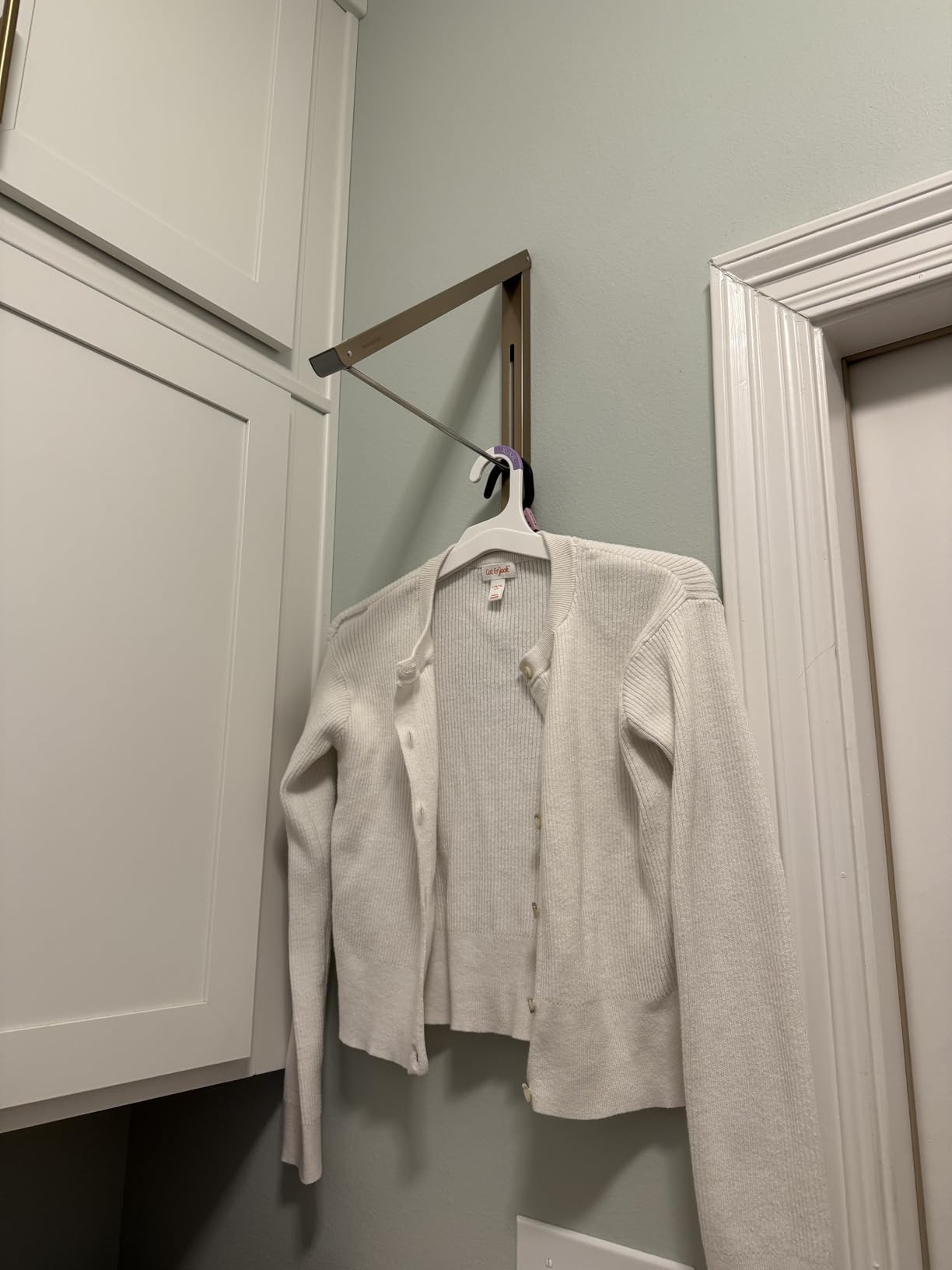 Stock Your Home Single Foldable Clothing Rack, Wall-Mounted Retractable Clothes Hanger for Laundry Dryer Room, Hanging Drying Rod, Small Collapsible Folding Garment Racks, Dorm Accessories (White) customer photo 1
