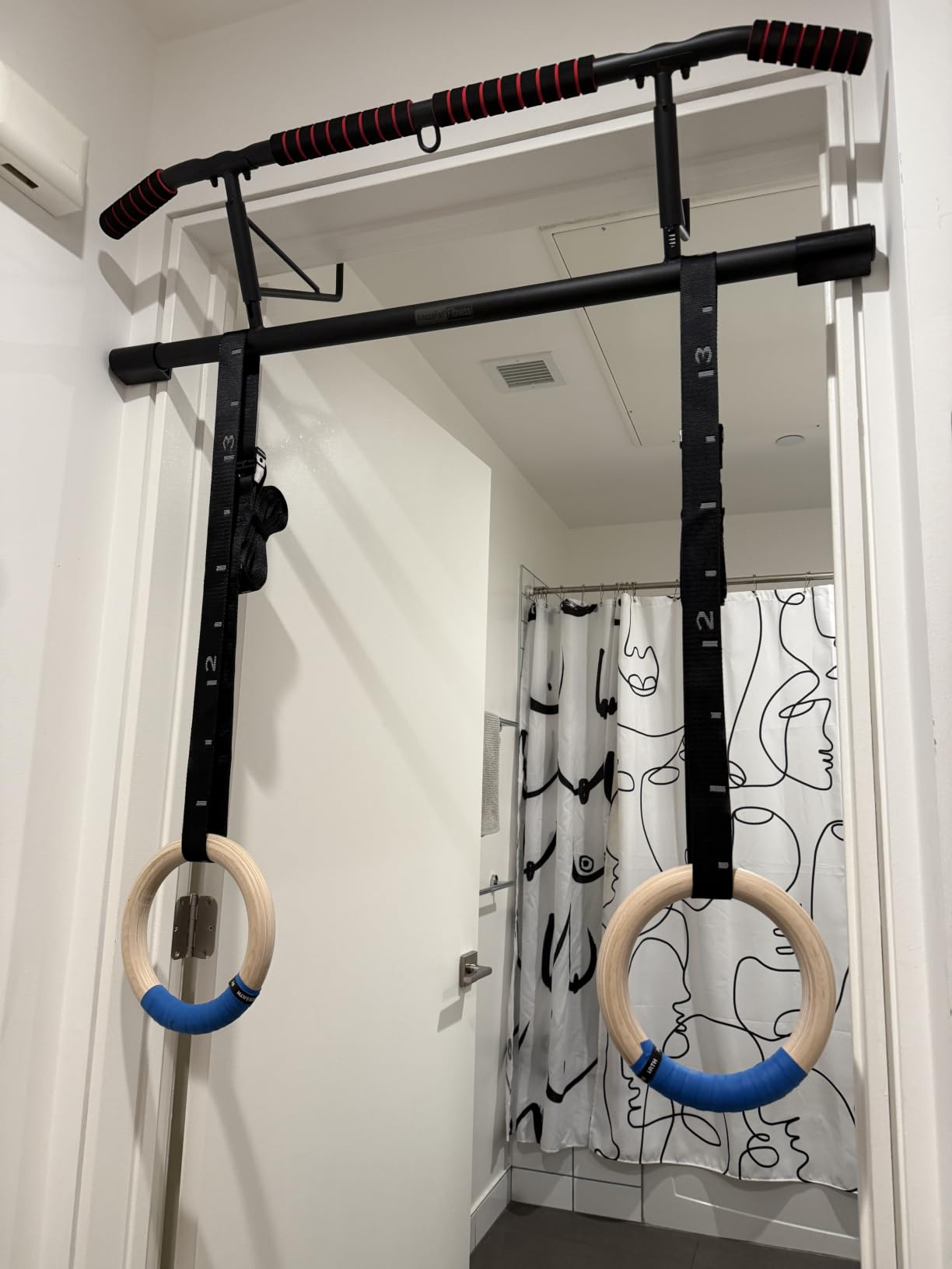 PACEARTH Gymnastics Rings Wooden Olympic Rings 1500/1000lbs with Adjustable Cam Buckle 14.76ft/9ft Long Straps with Scale Non-Slip Gym Rings for Home Gym Full Body Workout customer photo 2