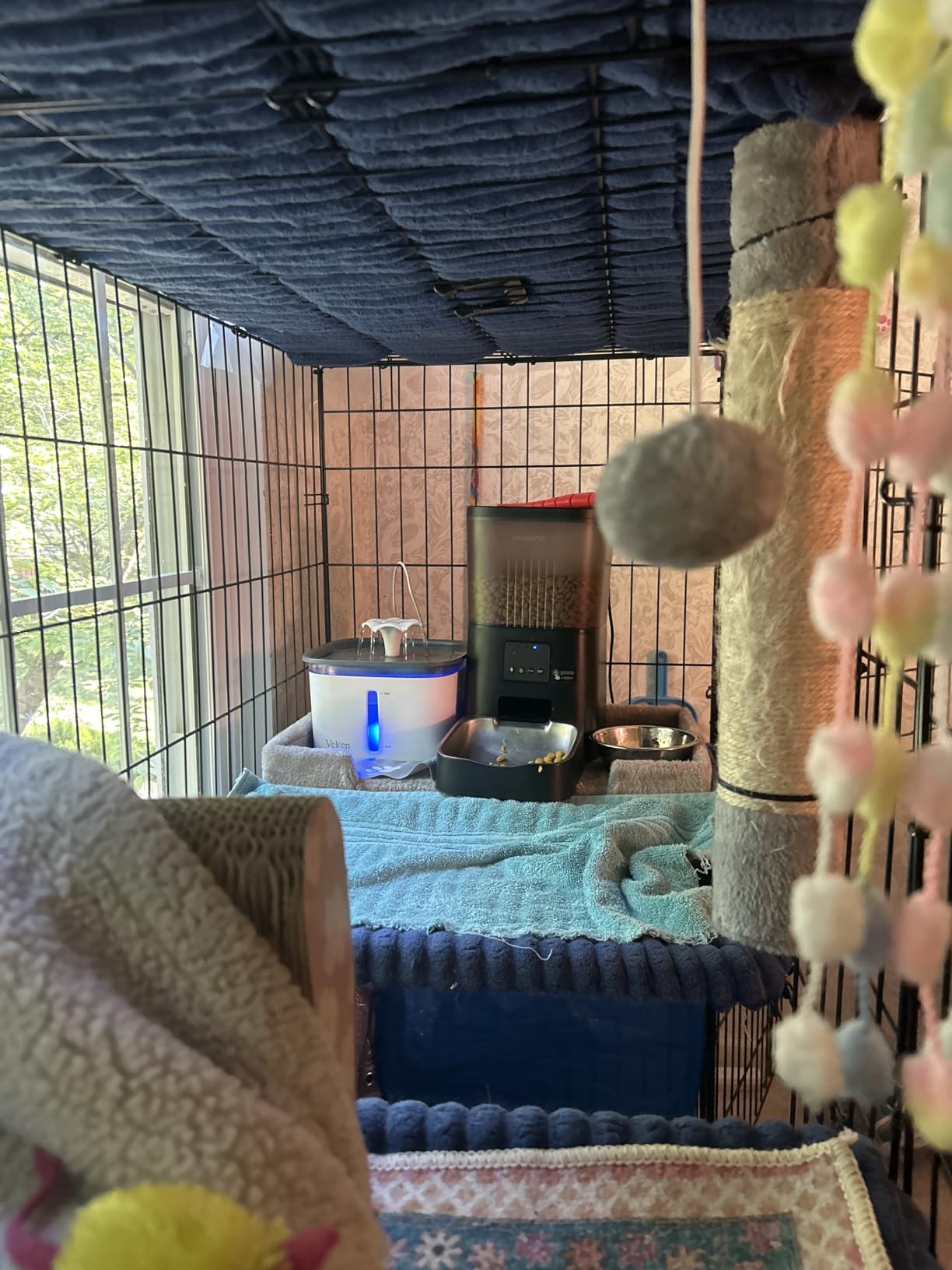 Amazon Basics Large 3-Tier Cat Cage Playpen with Easy to Clean Removable Tray, Front Doors, Portable, Foldable, 35.8