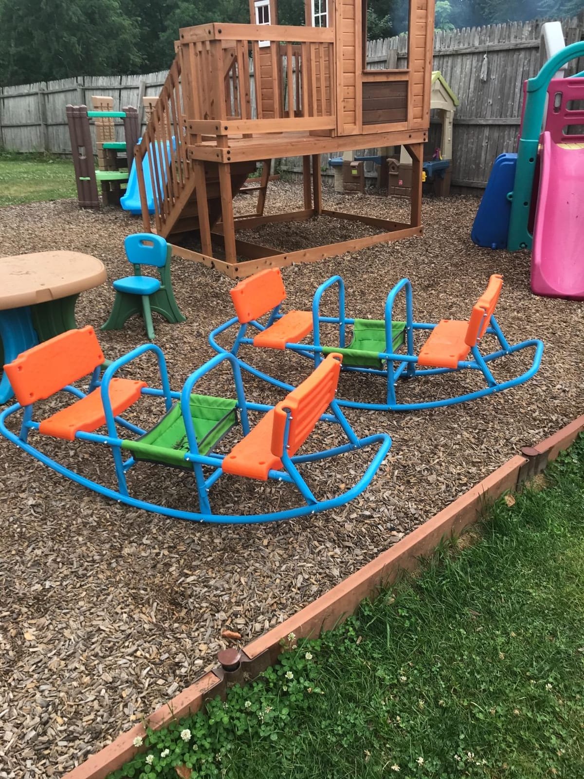 PLATPORTS Double Rocking Seesaw – 2-Seater Teeter Totter for Kids Ages 3-5 – Outdoor Ride-On Playground Toy for Two Children – Durable Steel Rocking Chair Seesaw for Backyard Fun customer photo 1