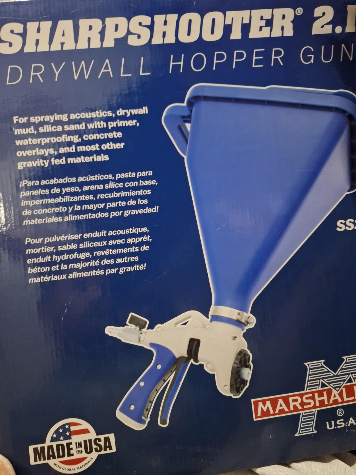 MARSHALLTOWN Sharpshooter 2.1 Texture Sprayer, Adjustable, Assembled in USA | Nylon Hopper Gun, Seven Orifice Sizes, 2 Gallon Hopper, Air Control Valve, Swing Trigger, Drywall Texture Gun, SS21 customer photo 1