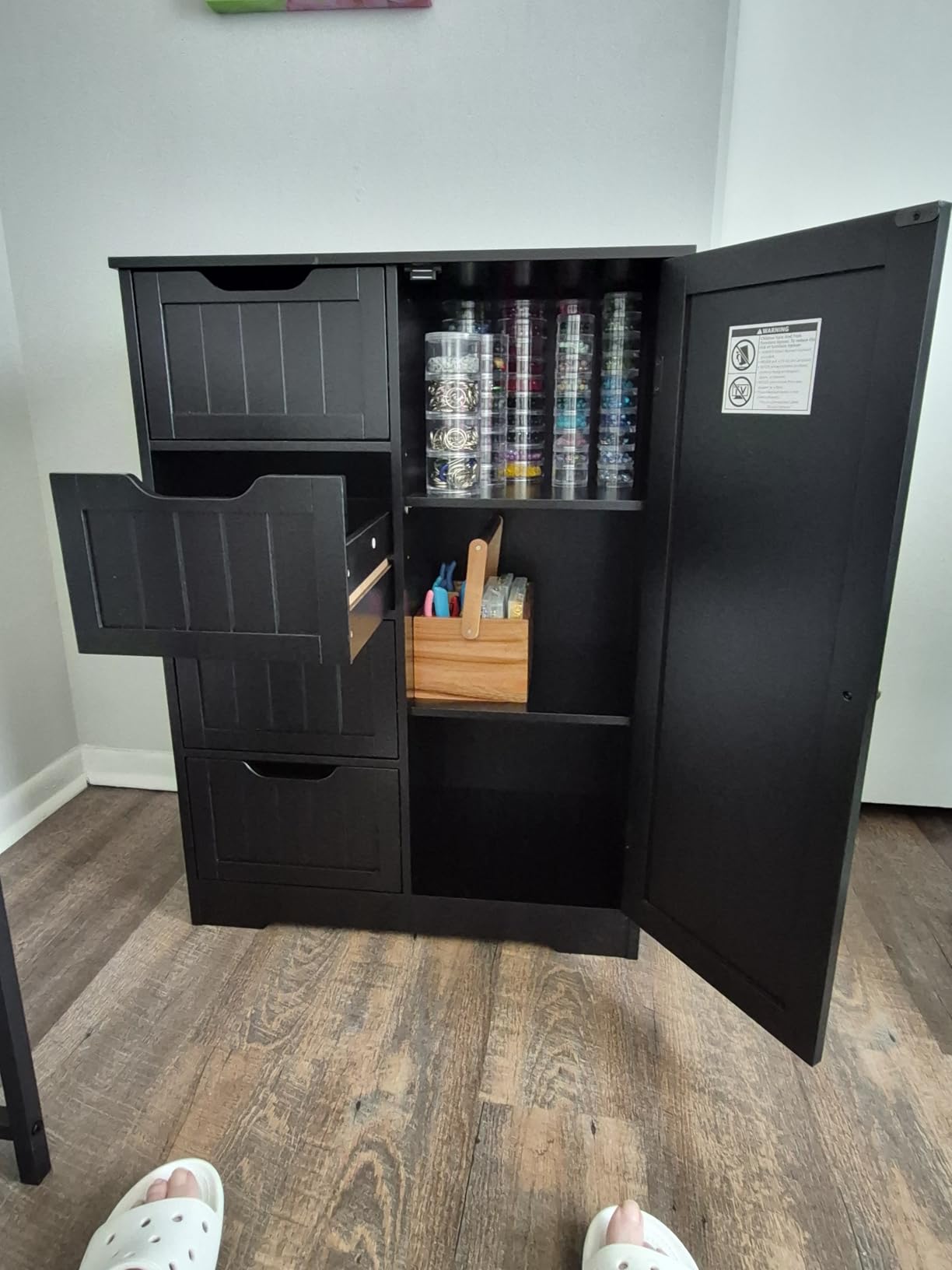 Yaheetech Small Bathroom Storage Cabinet with 4 Drawers & Door, White customer photo 1
