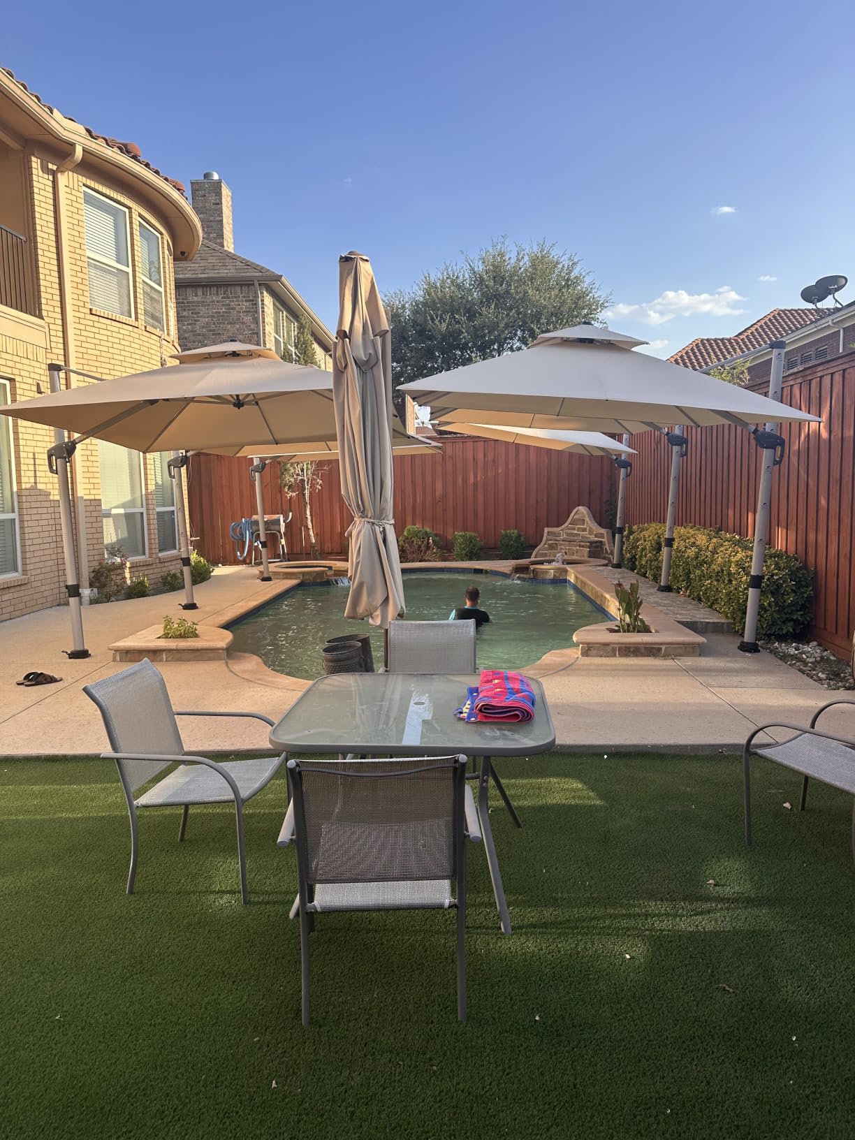 PURPLE LEAF Cantilever Outdoor Umbrella 9' x 9' Square Double Top, Beige customer photo 1