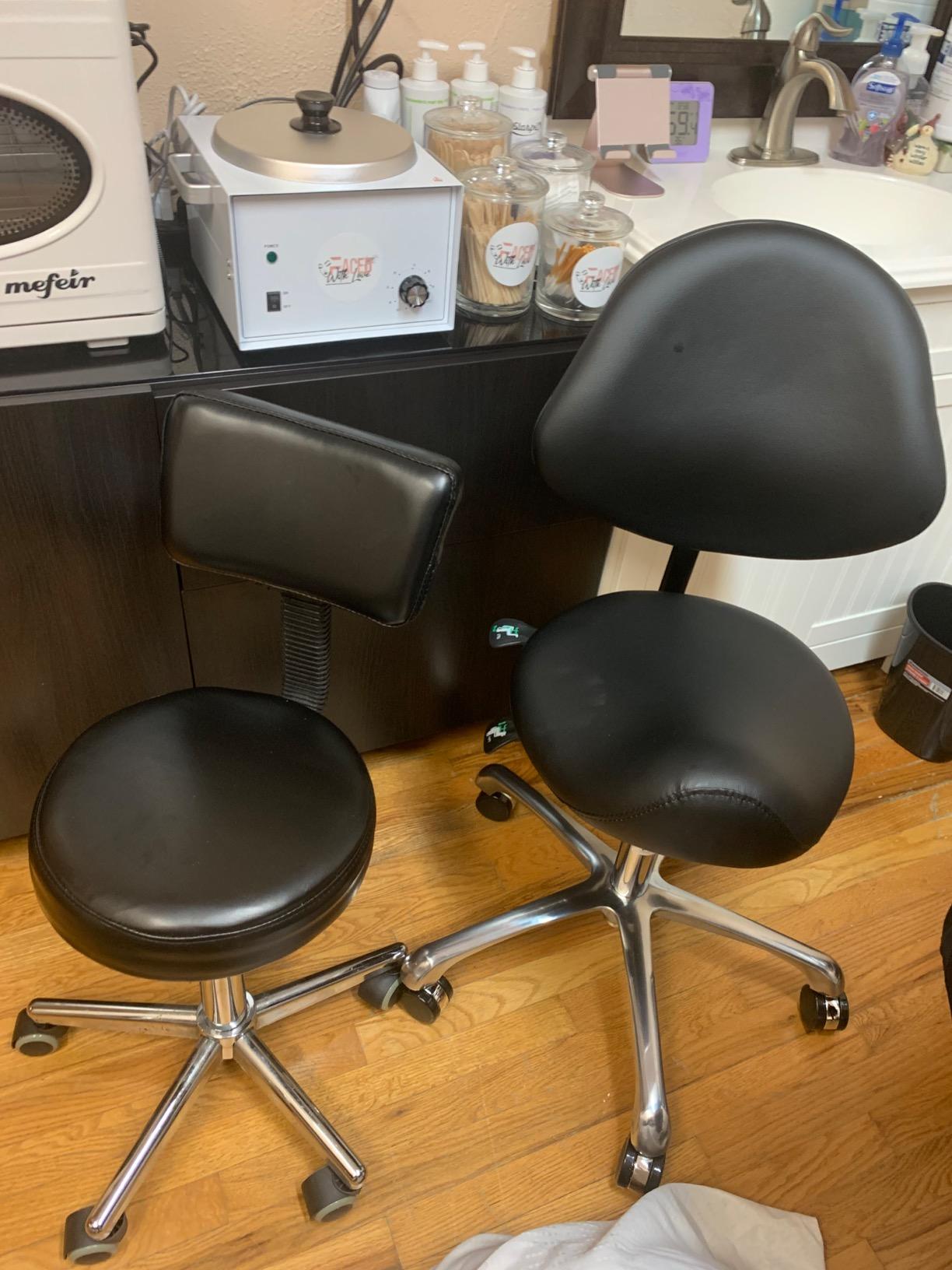 Hydraulic Saddle Rolling Adjustable, Heavy-Duty (350 lbs) Stool Chair for Beauty Salon Massage Dental Clinic Home Office Use(White, Updated to Soft Wheels) customer photo 1