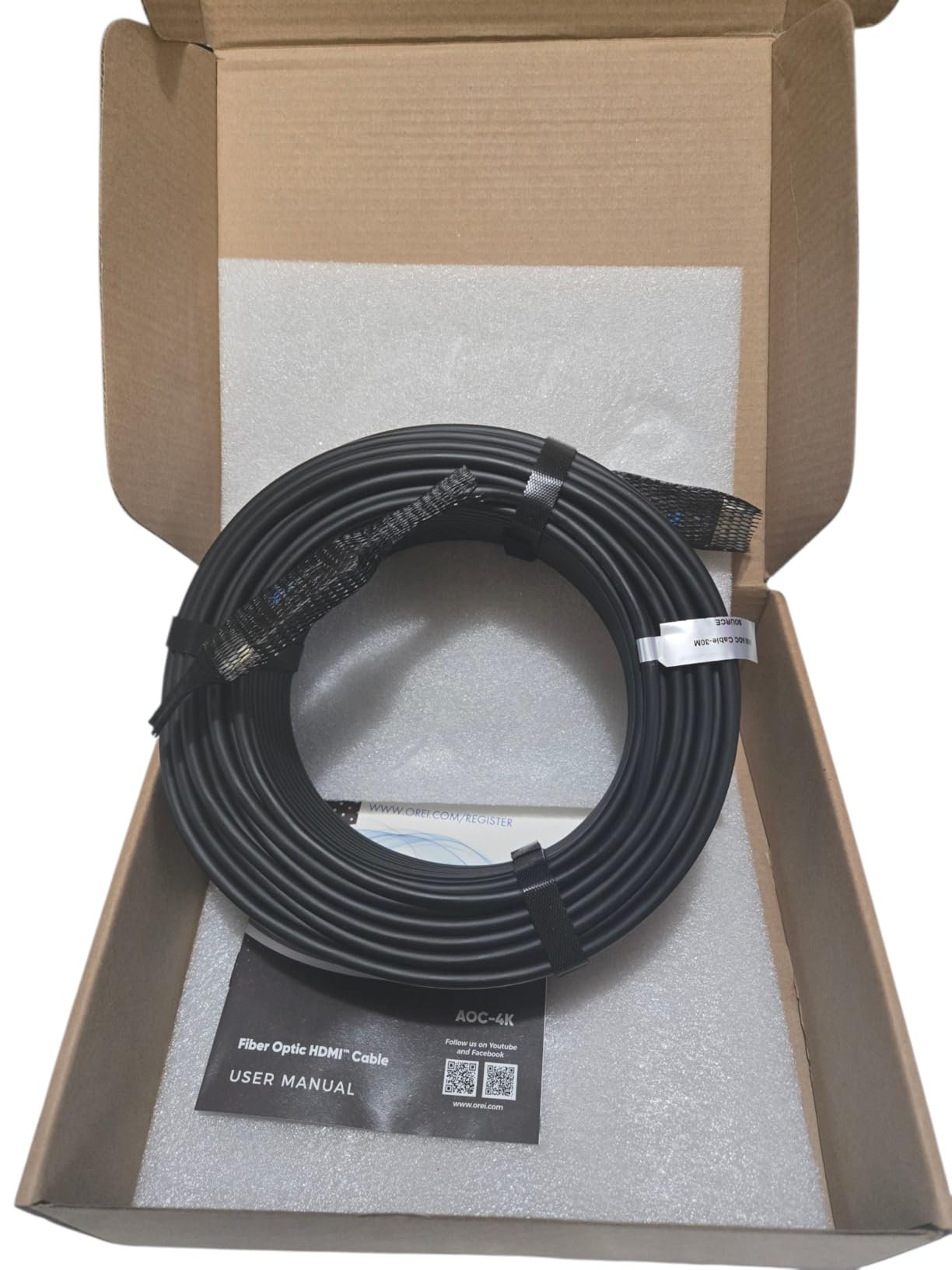 OREI 4K Fiber Optic HDMI 2.0b Cable 150ft - 18Gbps, 4K@60Hz, HDR, HDCP 2.2 | Fiber Optic HDMI Cable for home cinema and professional AV, active optical design with reliable long-distance signal customer photo 1