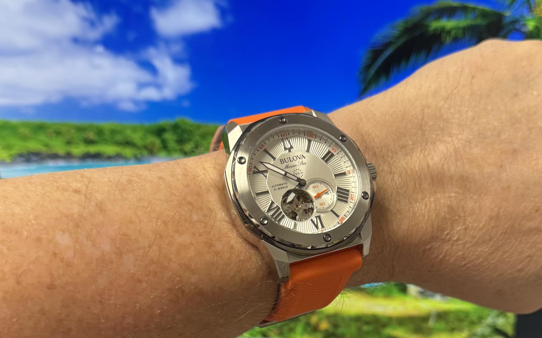 Bulova Men's Marine Star 'Series A' Automatic Watch with Orange Silicone Strap Style: 98A226 customer photo 1