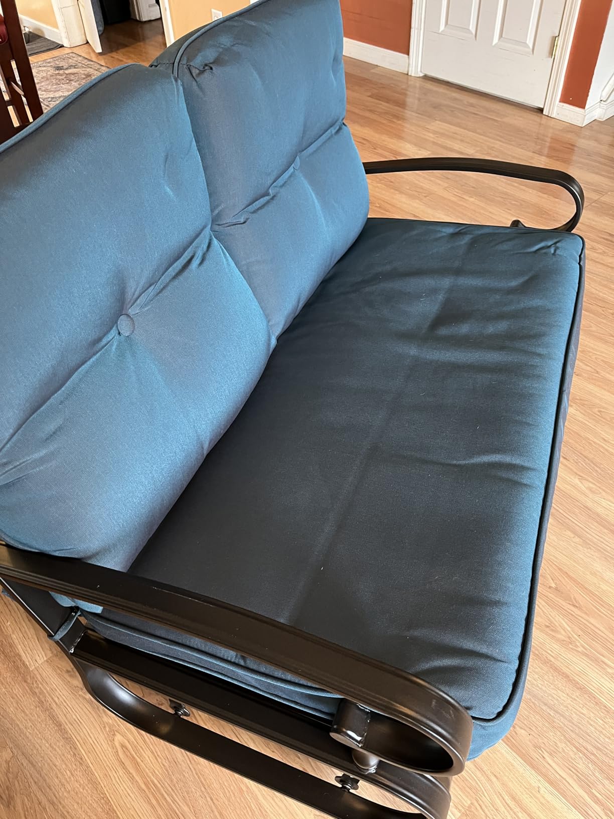 Incbruce Outdoor Swing Glider Rocking Chair Patio Bench for 2 Person, Garden Loveseat Seating Patio Steel Frame Chair Set with Cushion, Peacock Blue customer photo 2