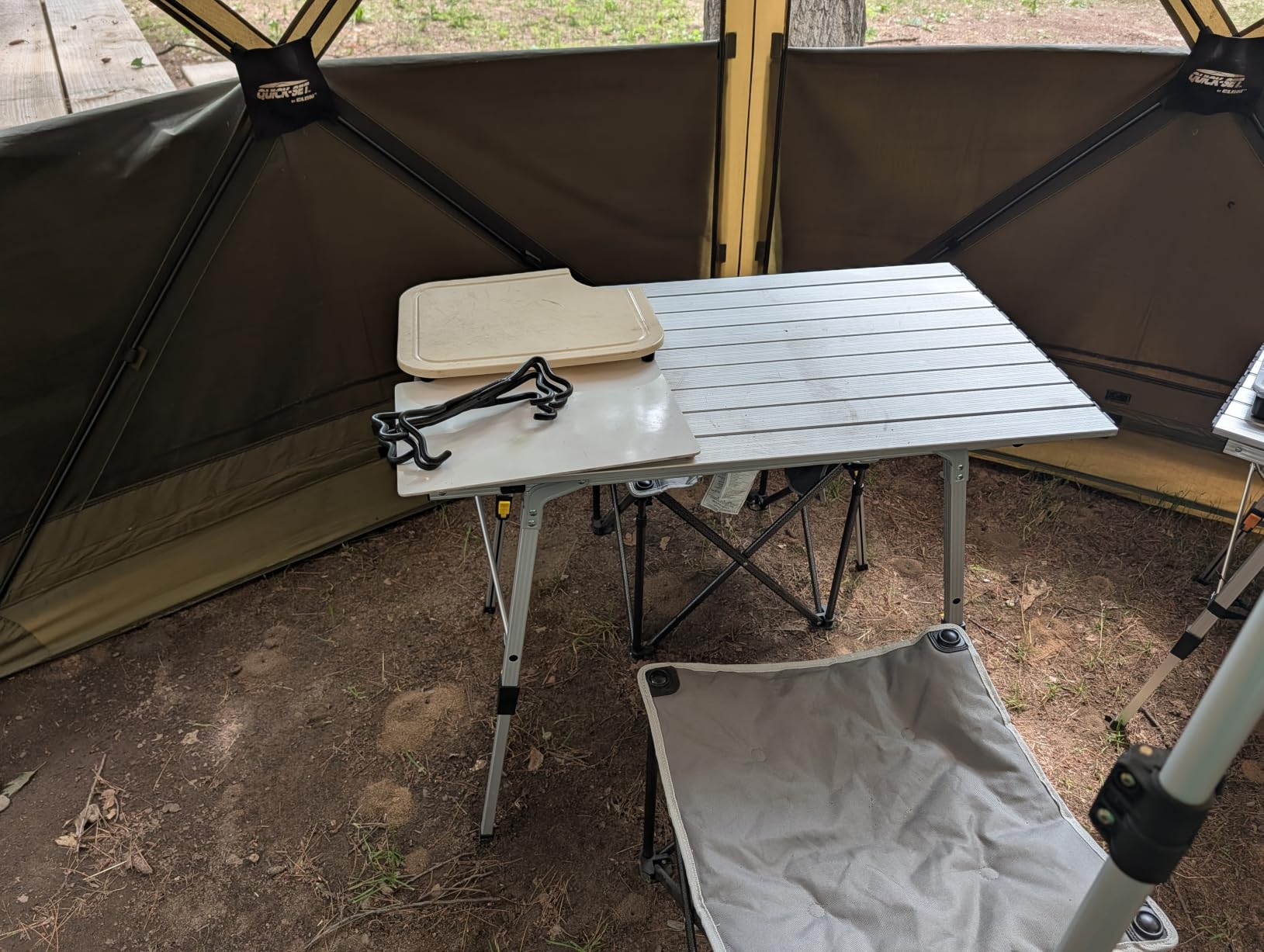 Portal Outdoor Folding Portable Picnic Camping Table with Adjustable Height Aluminum Roll Up Table Top Mesh Layer, Silver customer photo 1