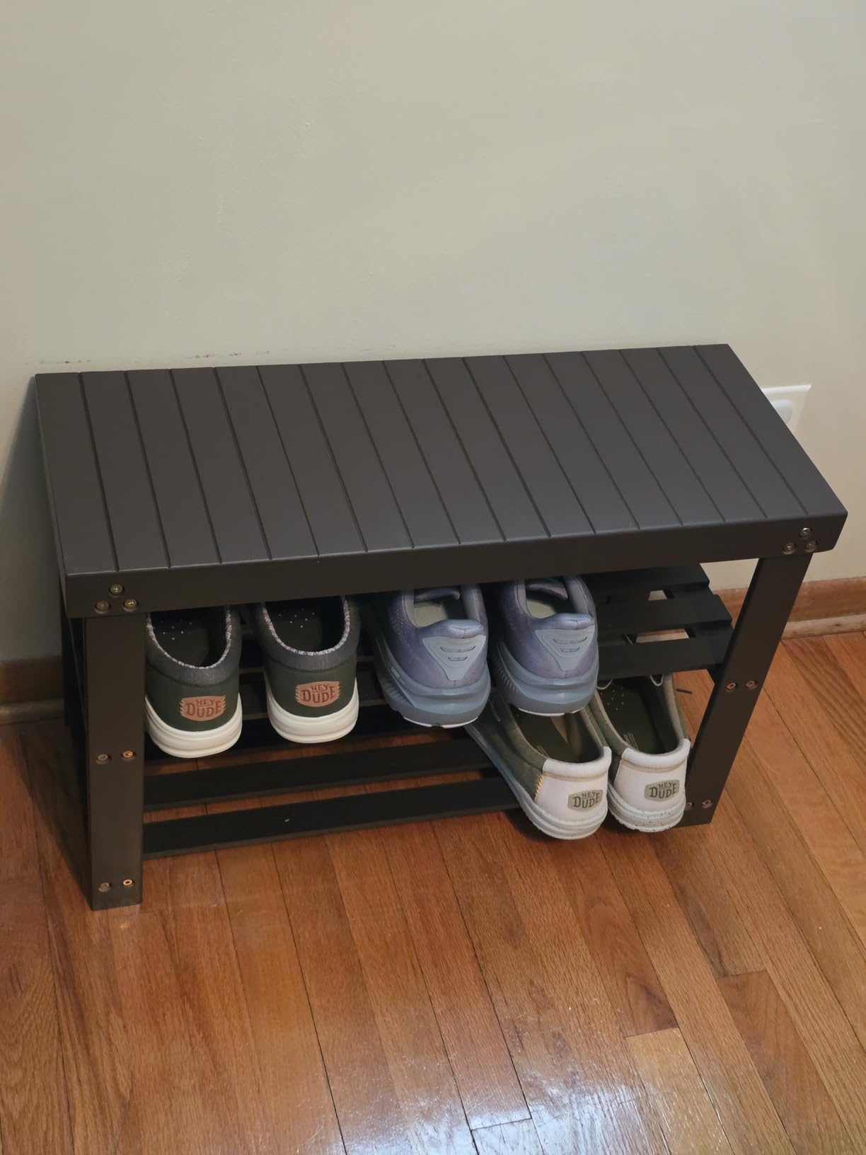Pipishell 3 Tier Bamboo Shoe Rack Bench for Entryway, Brown customer photo 2